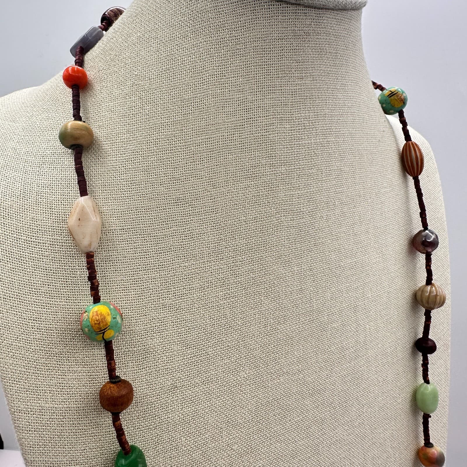 Vintage 80s Artisan Beaded Statement Necklace Boho Chic Bohemian Piece Jewelry - Thumbnail 4