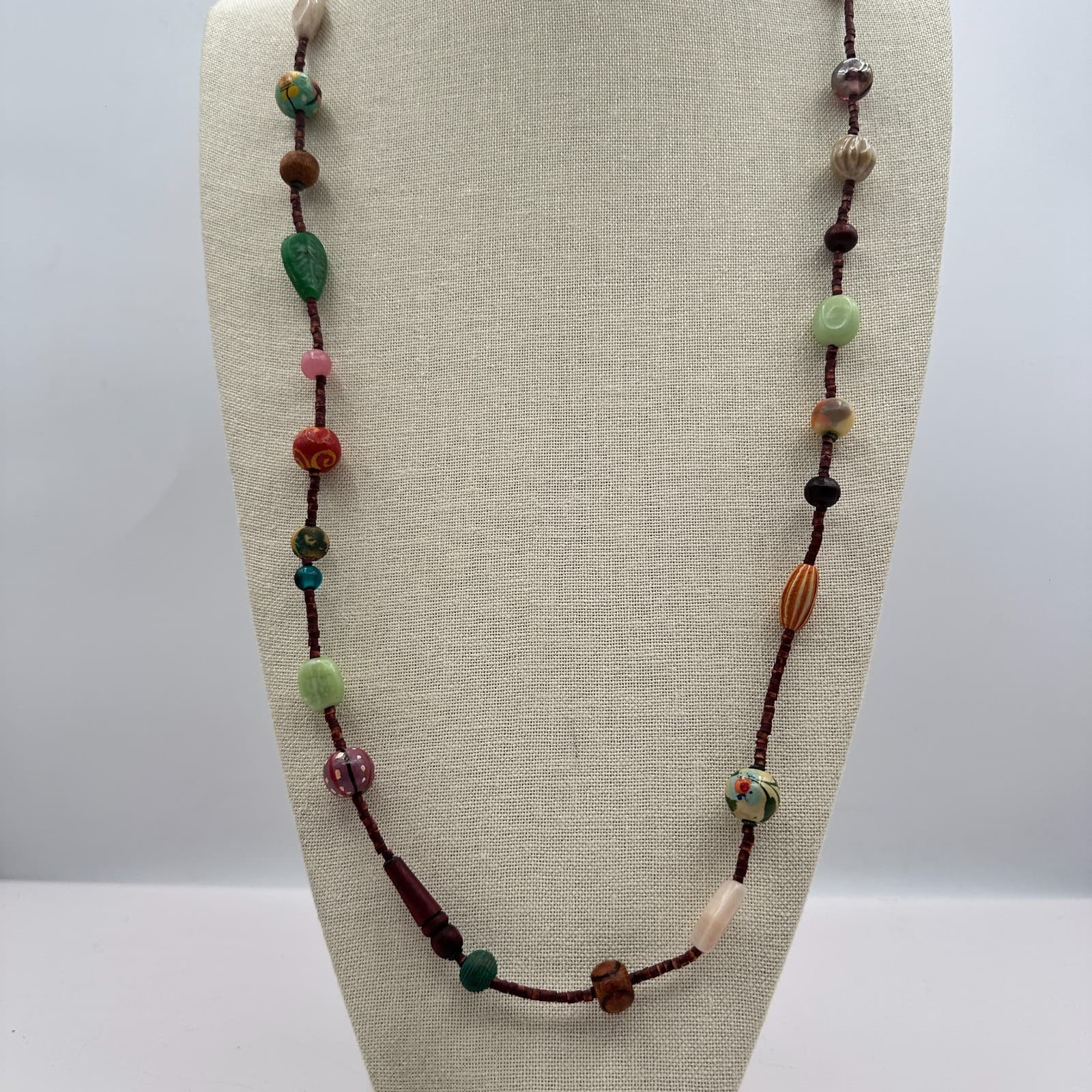 Vintage 80s Artisan Beaded Statement Necklace Boho Chic Bohemian Piece Jewelry - Thumbnail 3