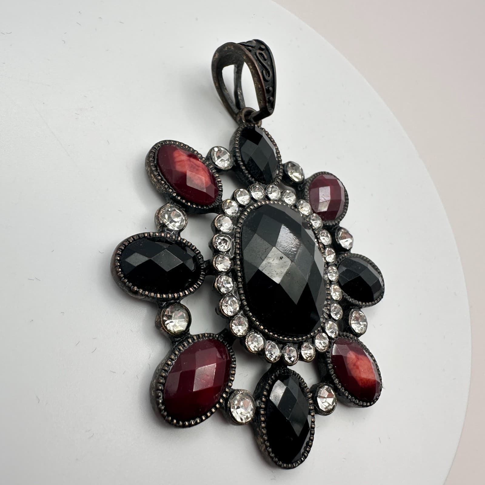 Vintage Y2K Silver Tone Floral Pendant Rhinestone Statement Women's Jewelry - Thumbnail 4