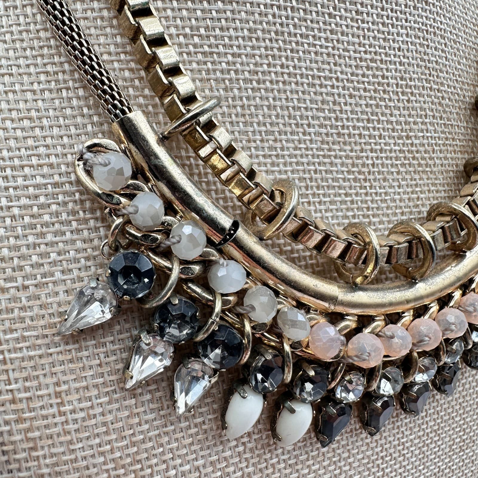 Vintage 90s Express Gold Tone Rhinestone Bib Necklace Statement Fashion Jewelry - Thumbnail 3