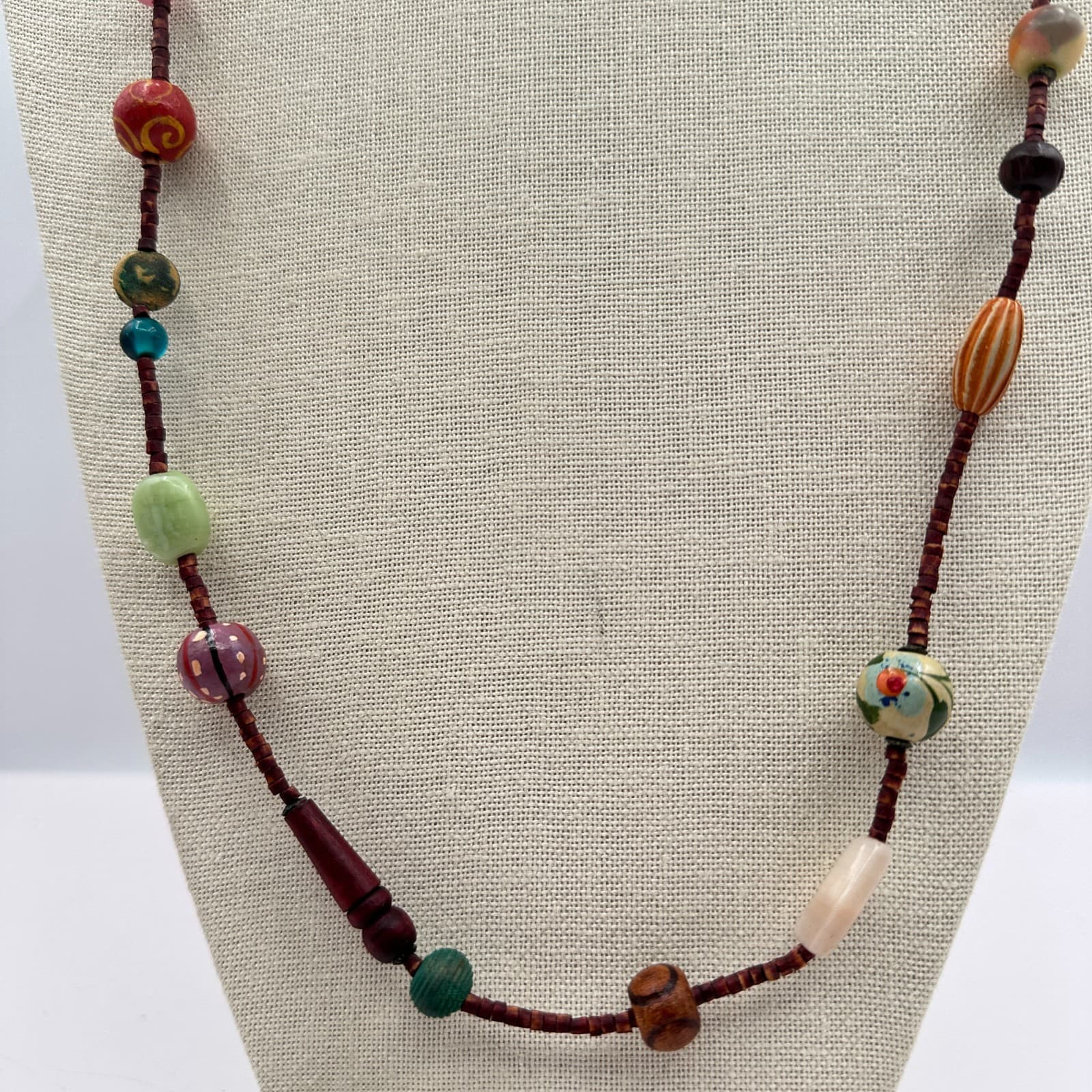 Vintage 80s Artisan Beaded Statement Necklace Boho Chic Bohemian Piece Jewelry - Thumbnail 5
