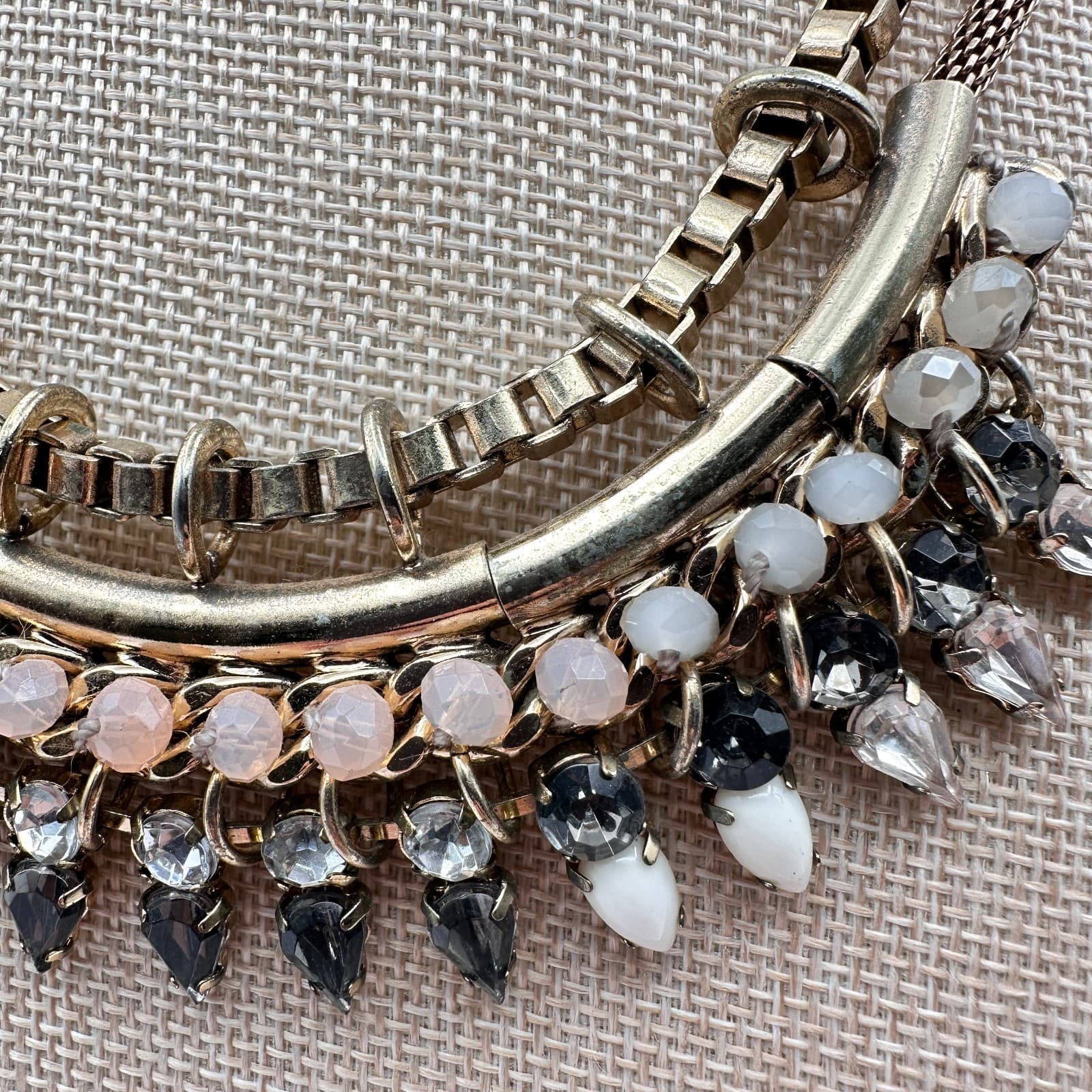 Vintage 90s Express Gold Tone Rhinestone Bib Necklace Statement Fashion Jewelry - Thumbnail 6