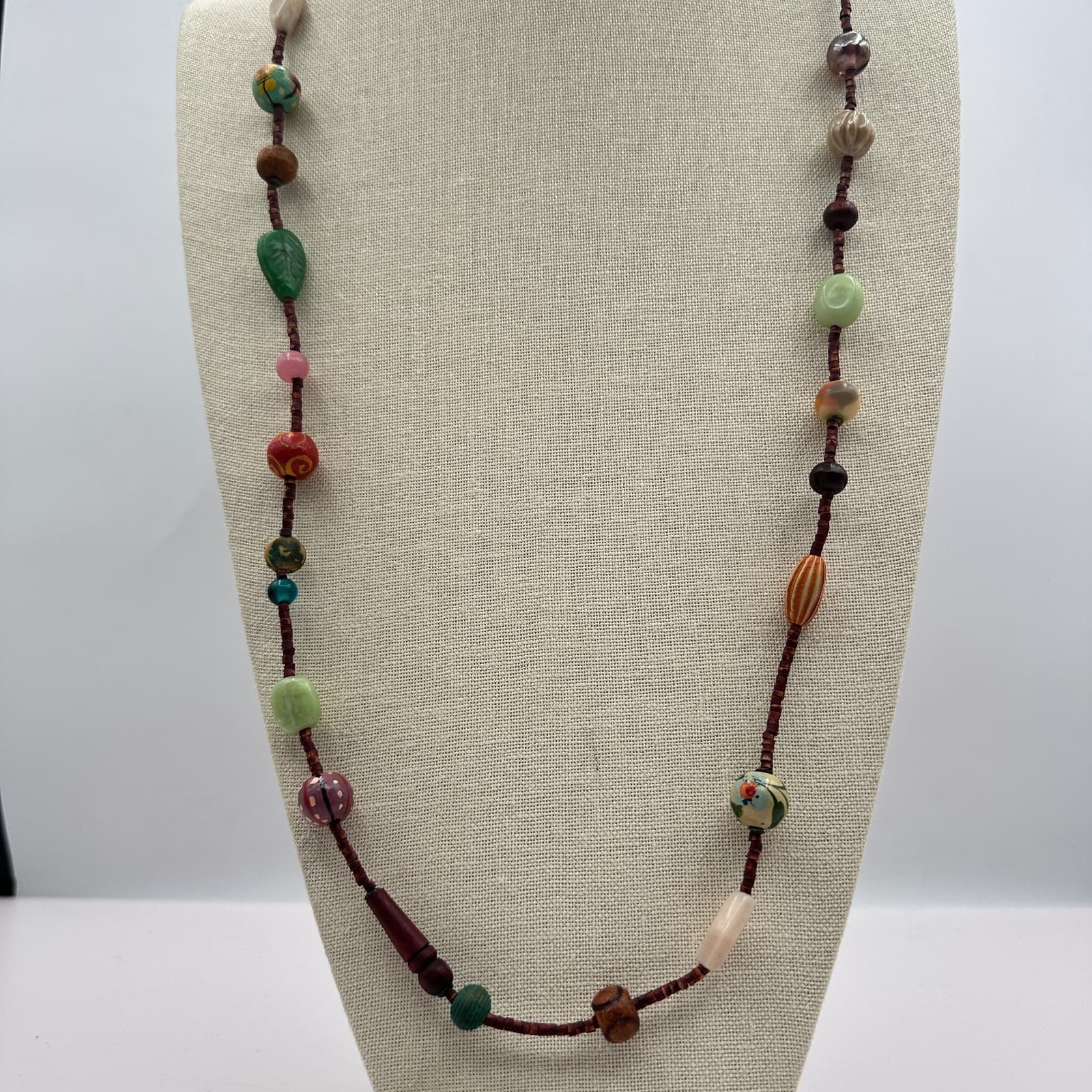 Vintage 80s Artisan Beaded Statement Necklace Boho Chic Bohemian Piece Jewelry - Thumbnail 2