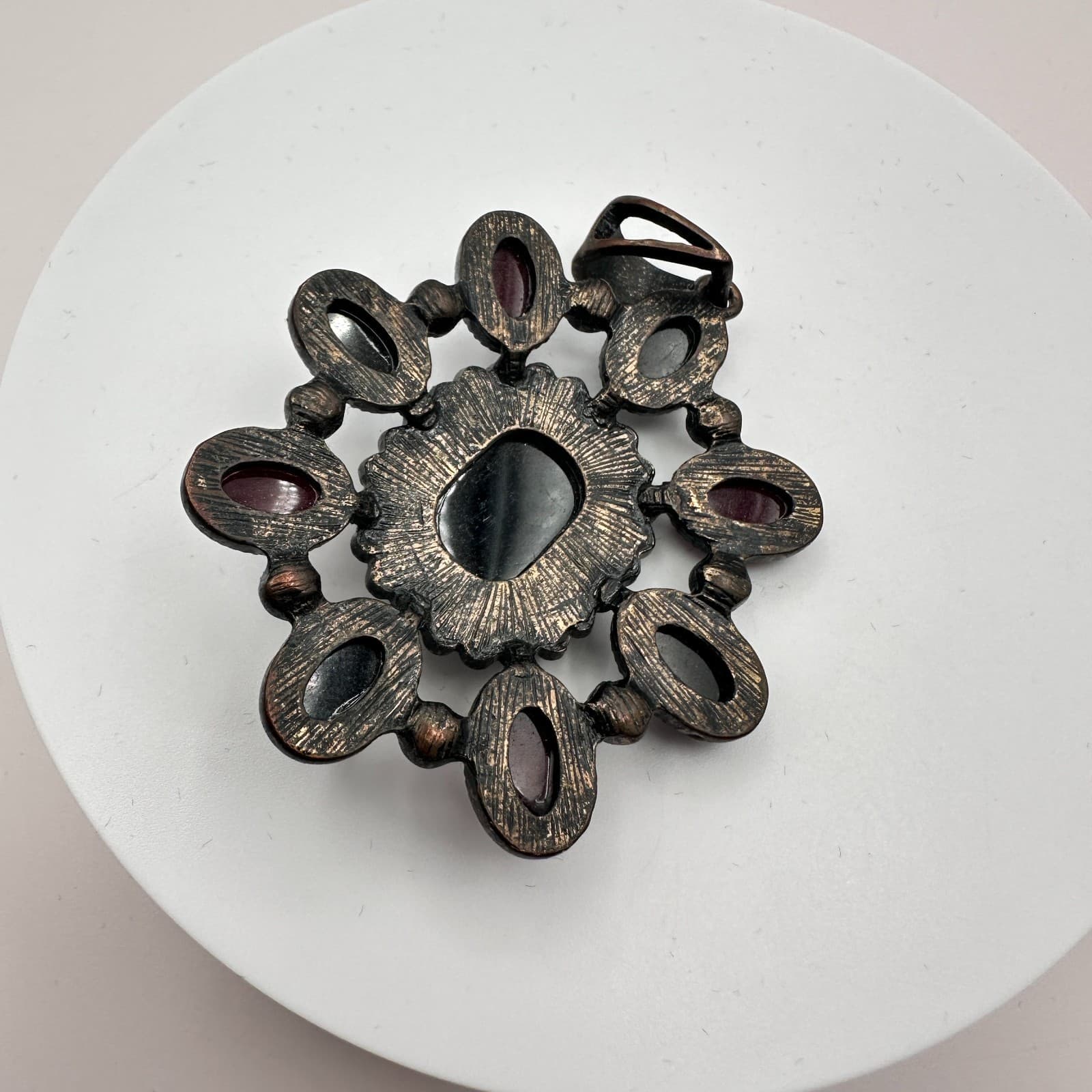Vintage Y2K Silver Tone Floral Pendant Rhinestone Statement Women's Jewelry - Thumbnail 6