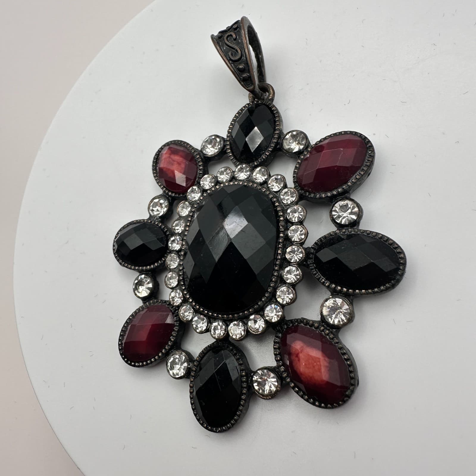 Vintage Y2K Silver Tone Floral Pendant Rhinestone Statement Women's Jewelry - Thumbnail 5