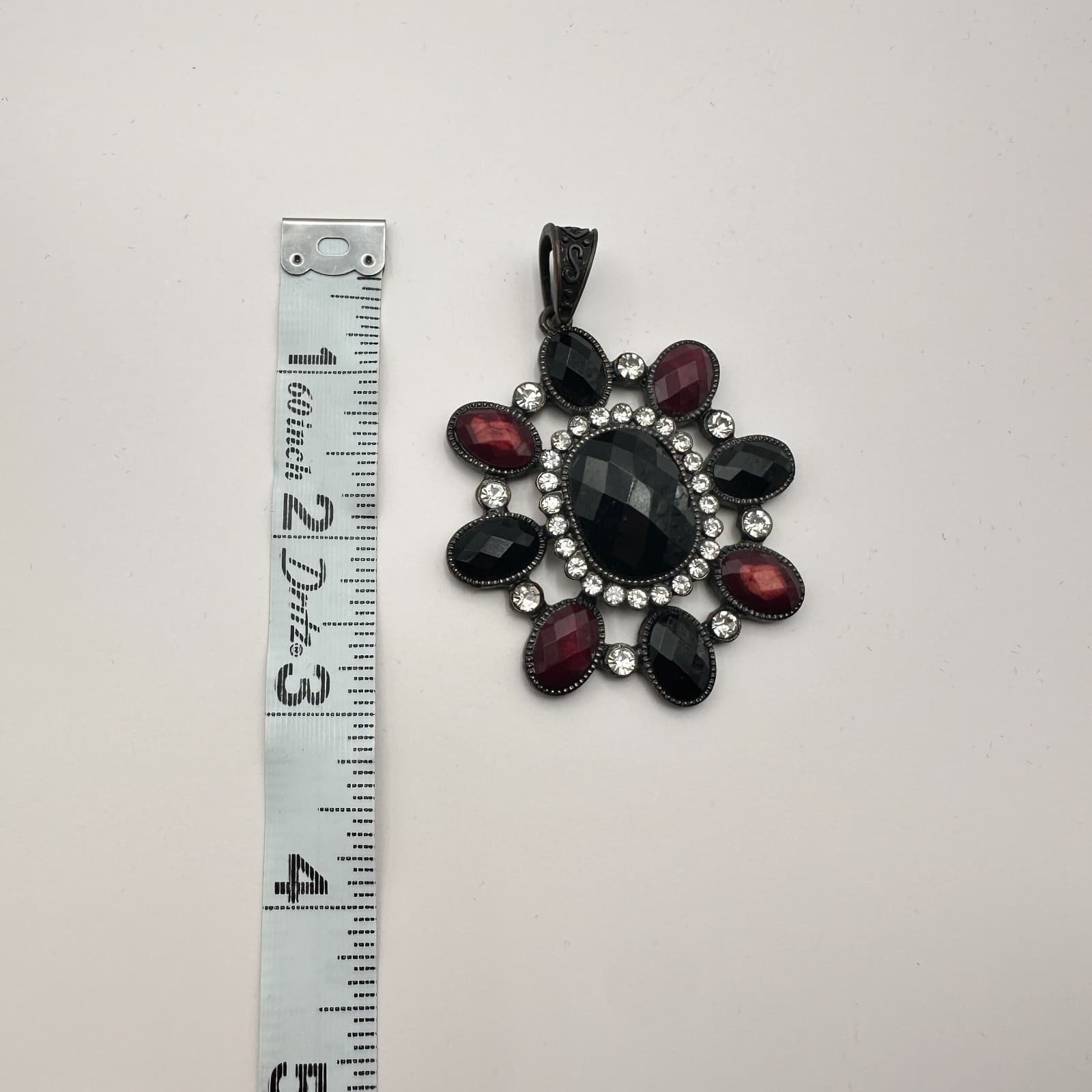 Vintage Y2K Silver Tone Floral Pendant Rhinestone Statement Women's Jewelry - Thumbnail 7