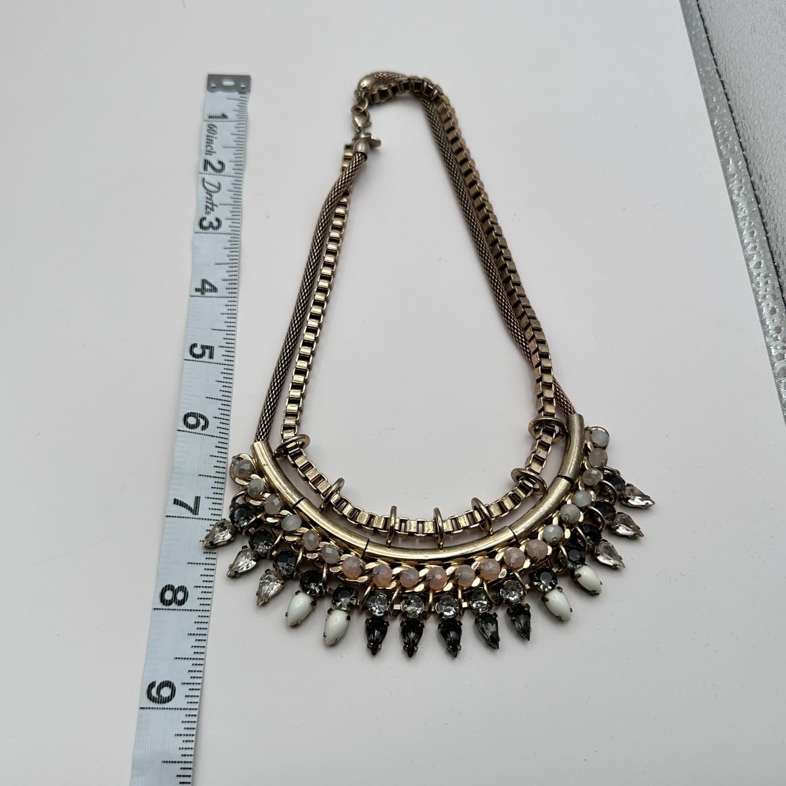 Vintage 90s Express Gold Tone Rhinestone Bib Necklace Statement Fashion Jewelry - Thumbnail 10