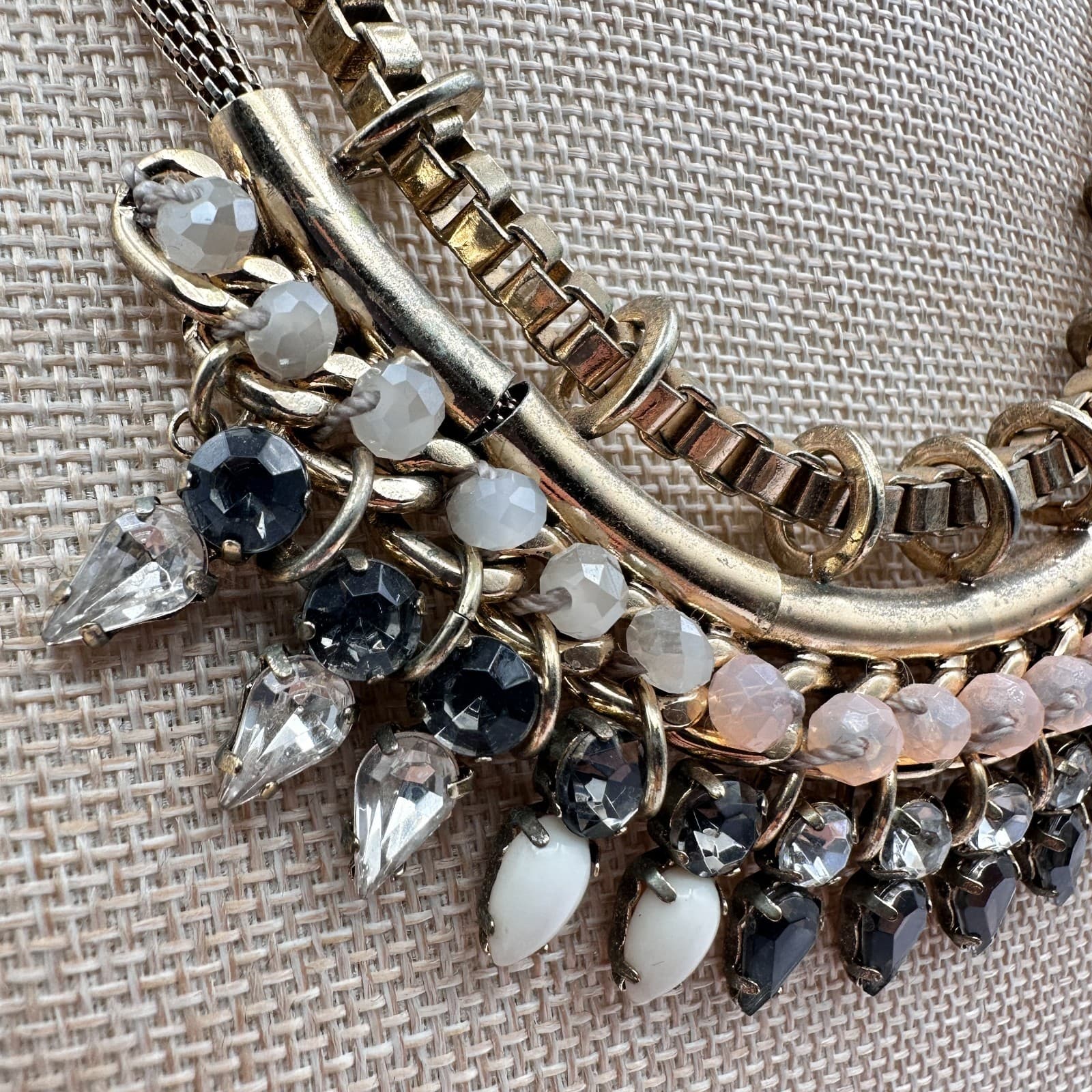 Vintage 90s Express Gold Tone Rhinestone Bib Necklace Statement Fashion Jewelry - Thumbnail 4