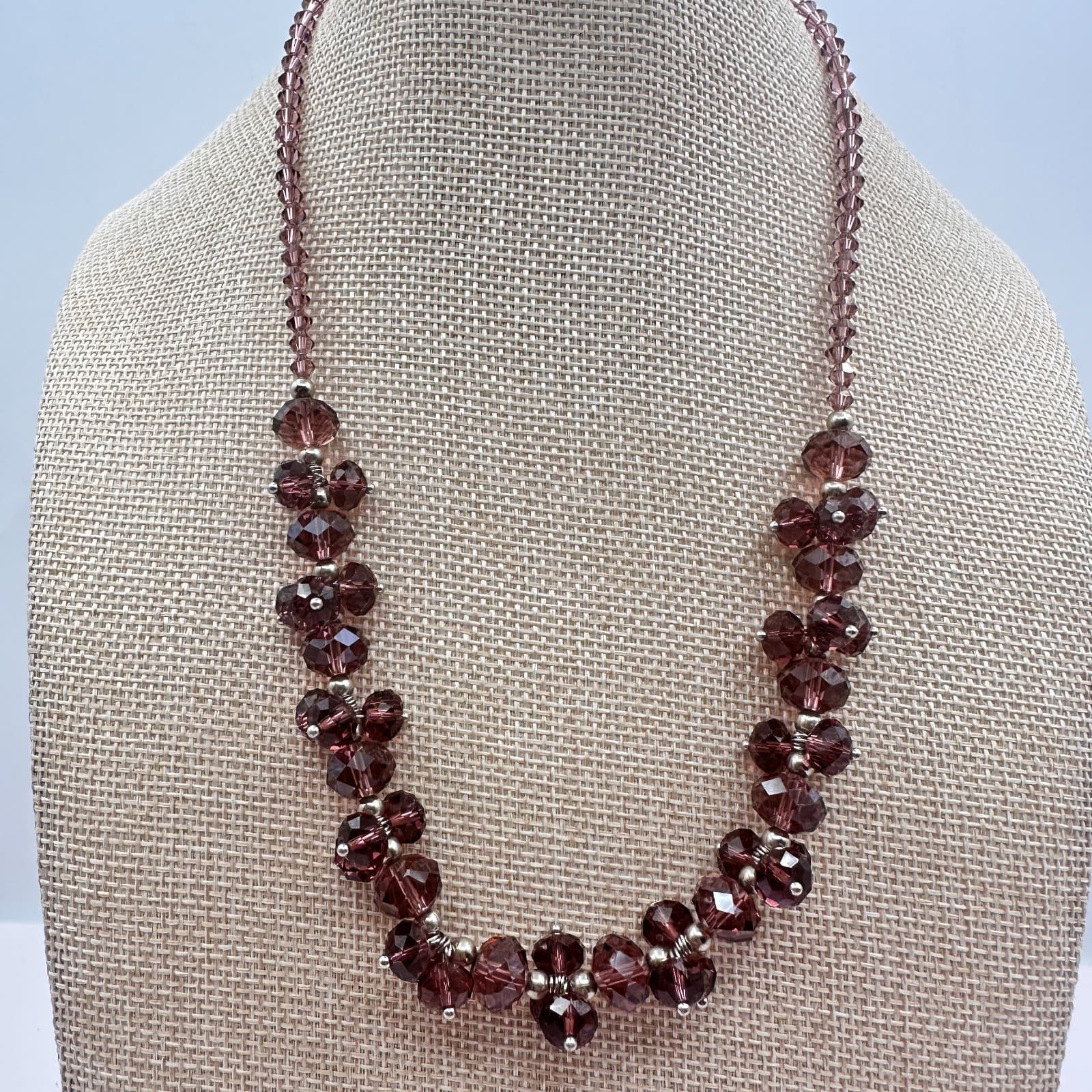Vintage 30s Elegant Purple Statement Necklace Silver Tone Bead Accents Jewelry - Thumbnail 8