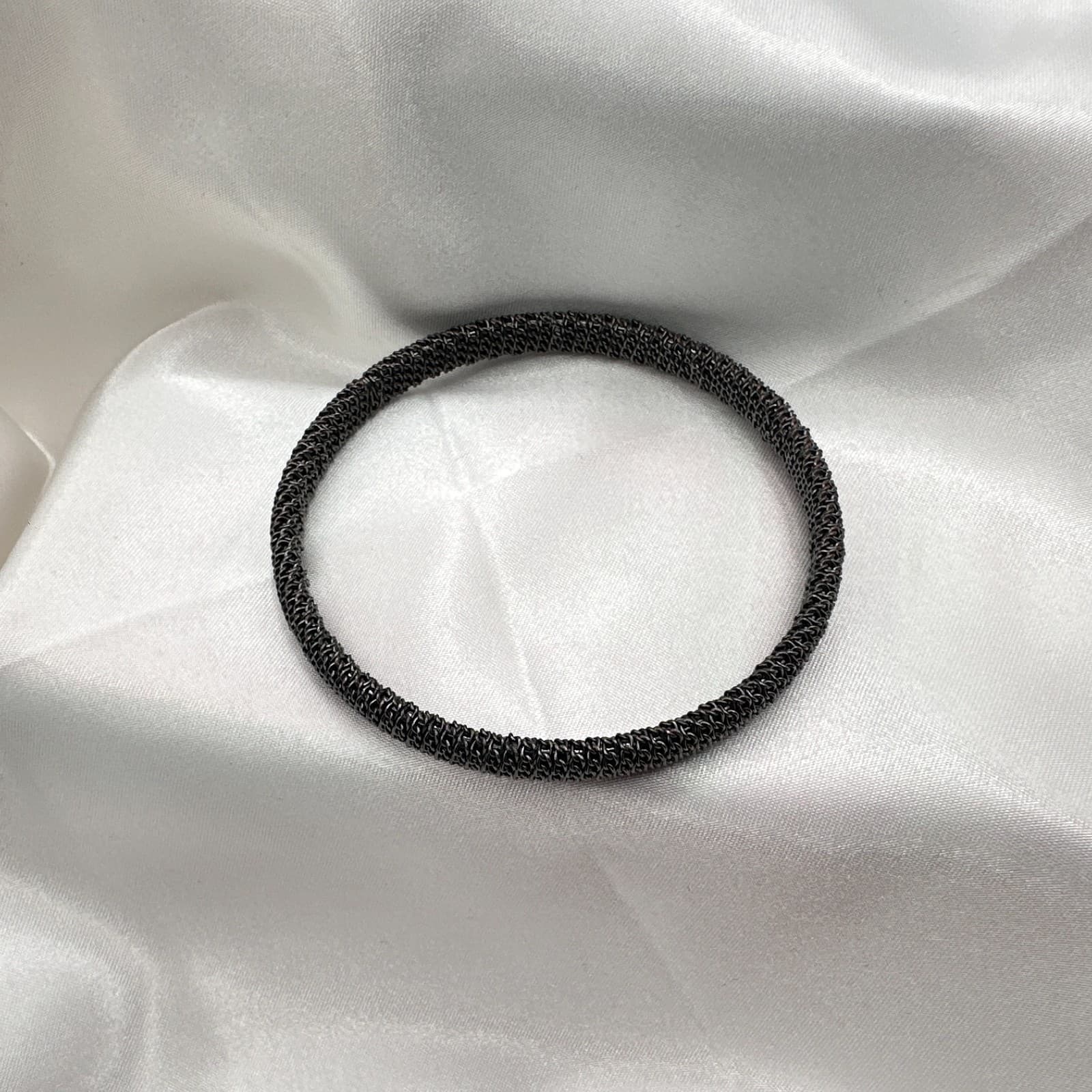 Vintage 80s Mesh Bangle Textured Woven Articulated Tubular Cuff Bracelet Jewelry - Thumbnail 4
