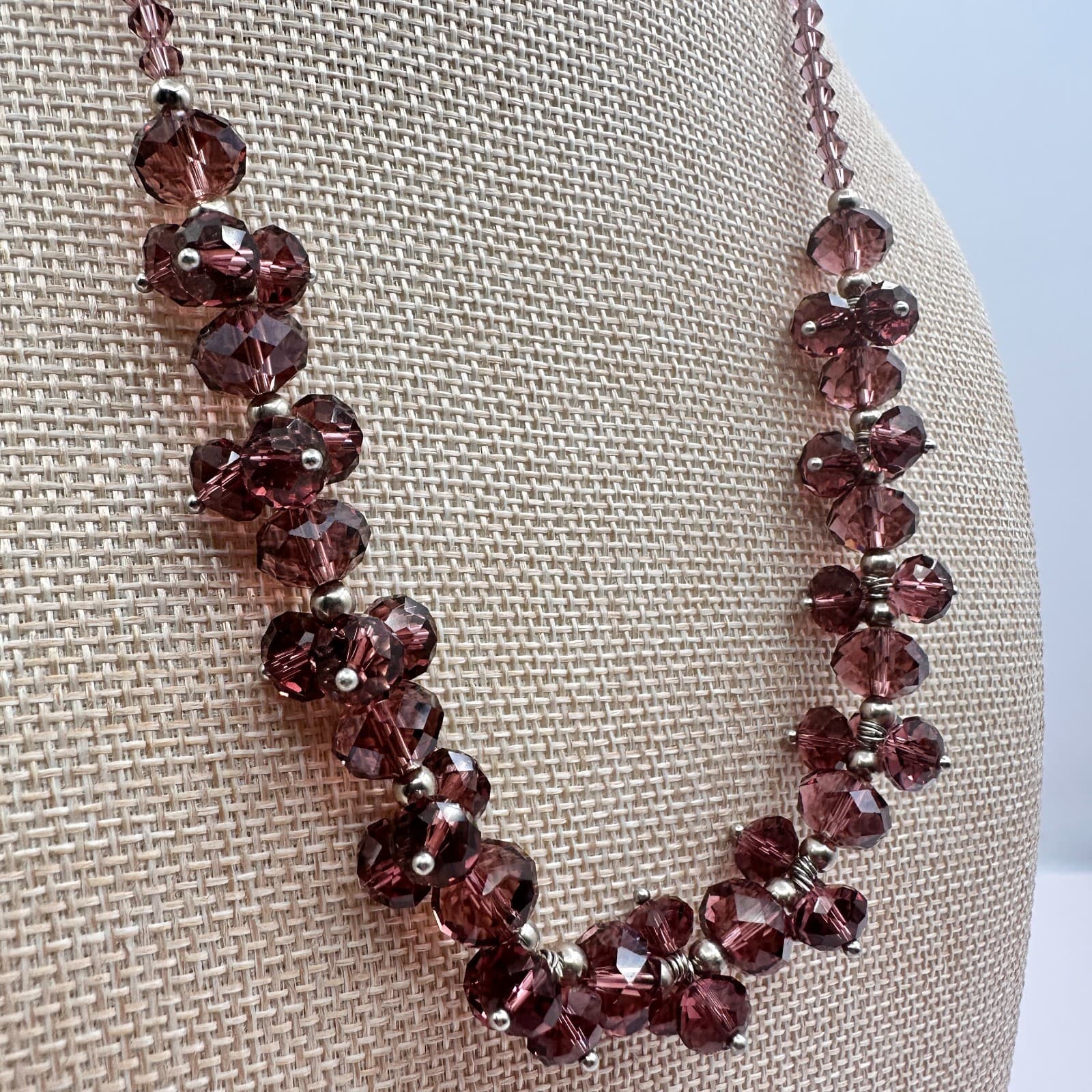 Vintage 30s Elegant Purple Statement Necklace Silver Tone Bead Accents Jewelry - Thumbnail 6