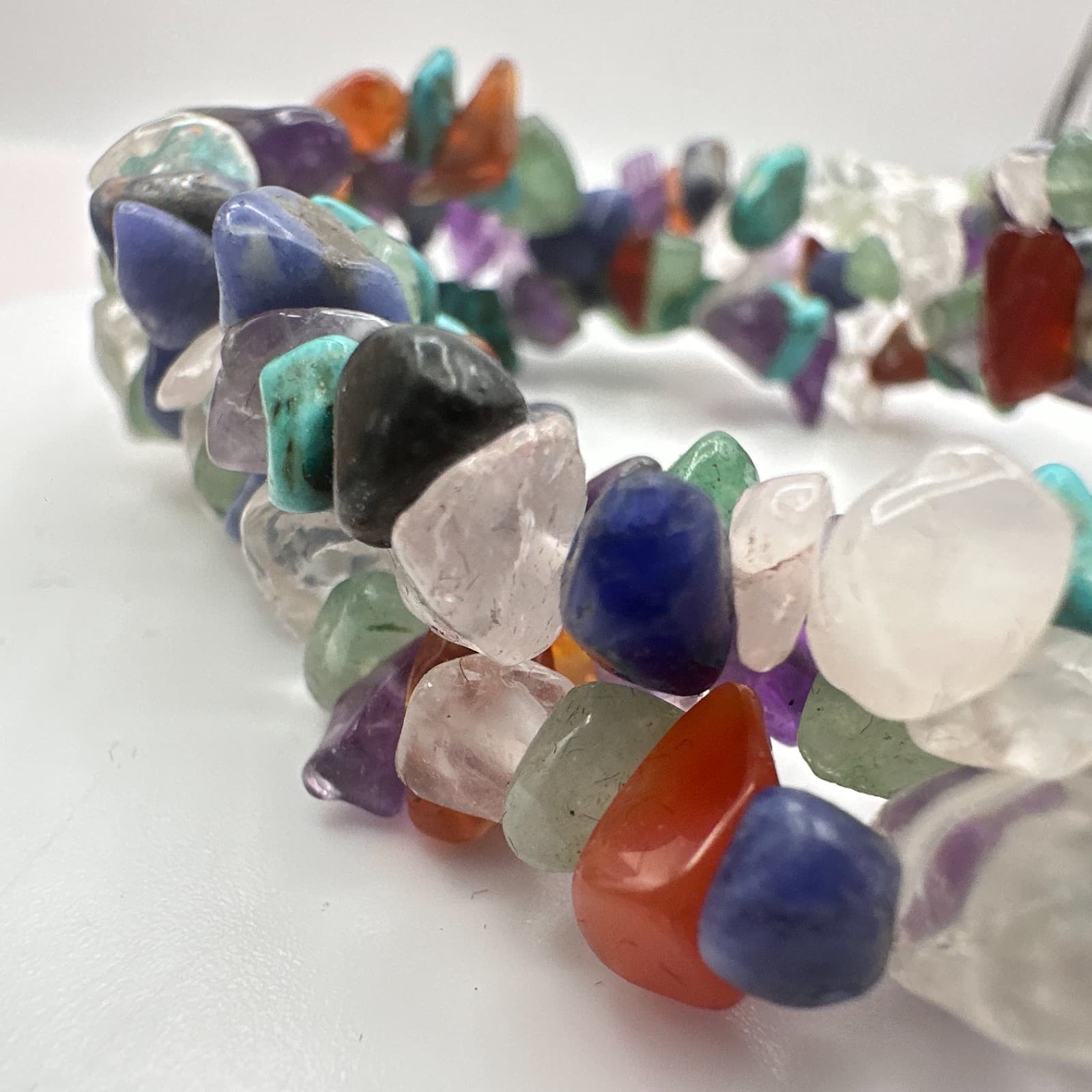 Vintage 70s Boho Stacked Chip Bracelet Amethyst Turquoise Rose Quartz Jewelry - Thumbnail 6