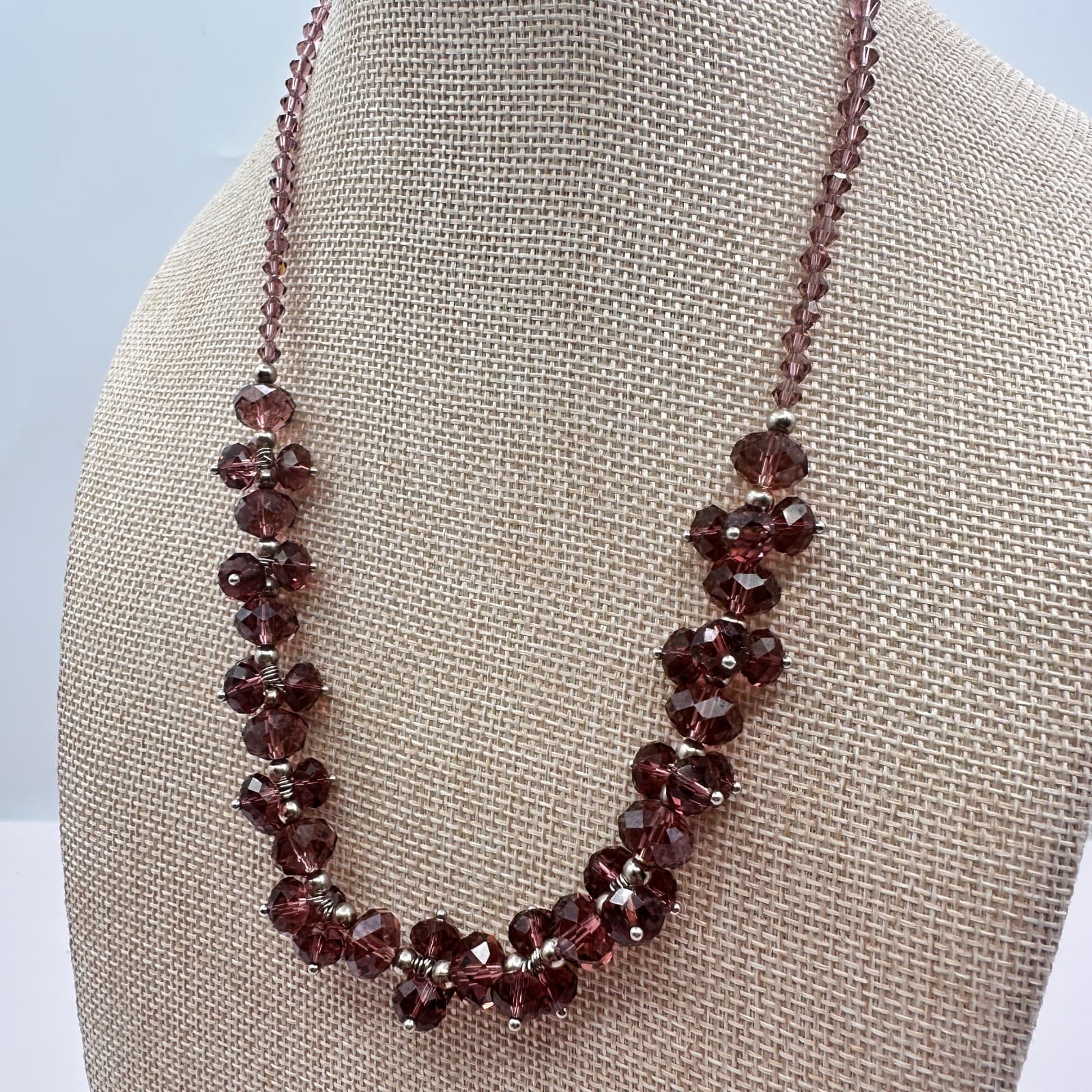 Vintage 30s Elegant Purple Statement Necklace Silver Tone Bead Accents Jewelry - Thumbnail 3