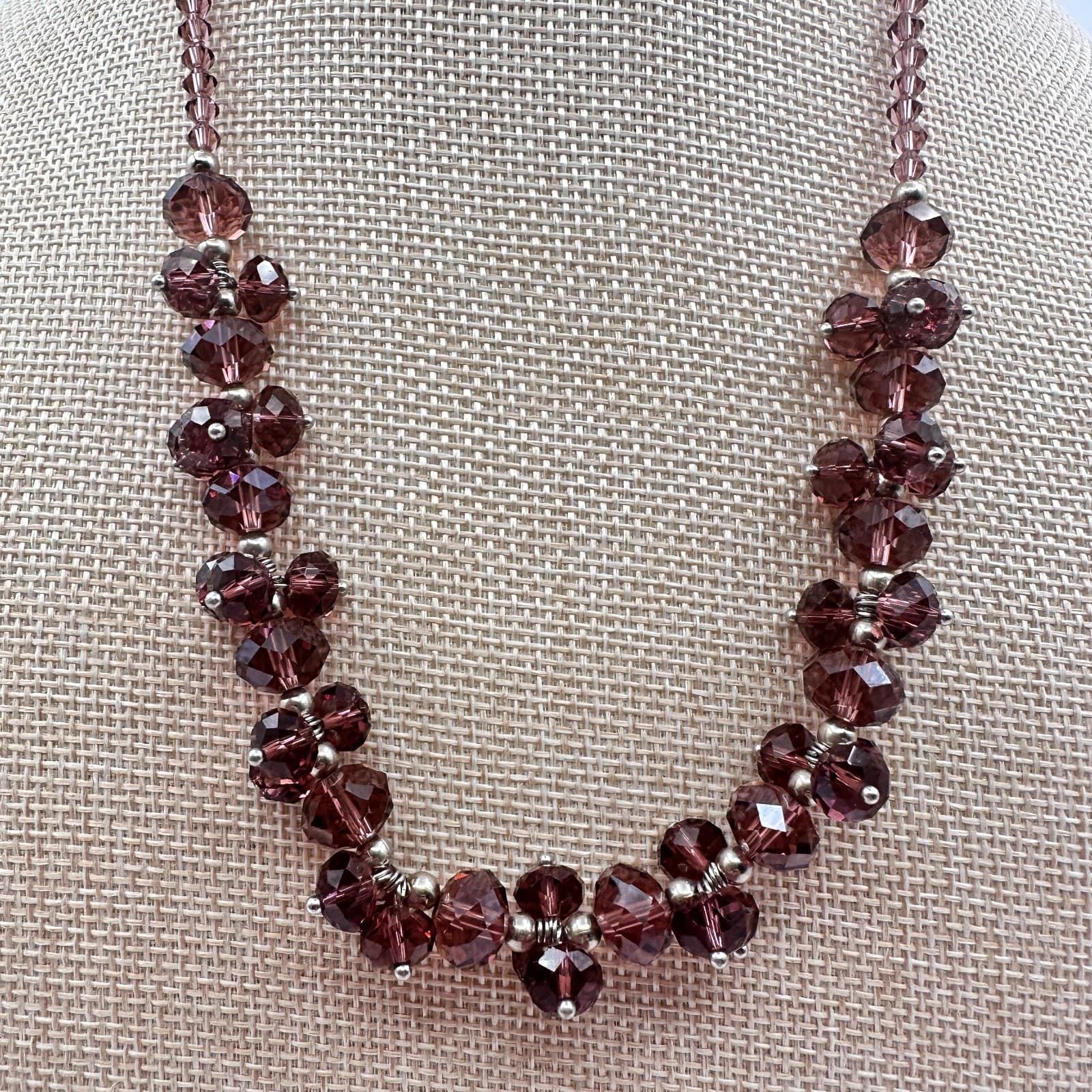 Vintage 30s Elegant Purple Statement Necklace Silver Tone Bead Accents Jewelry - Thumbnail 7