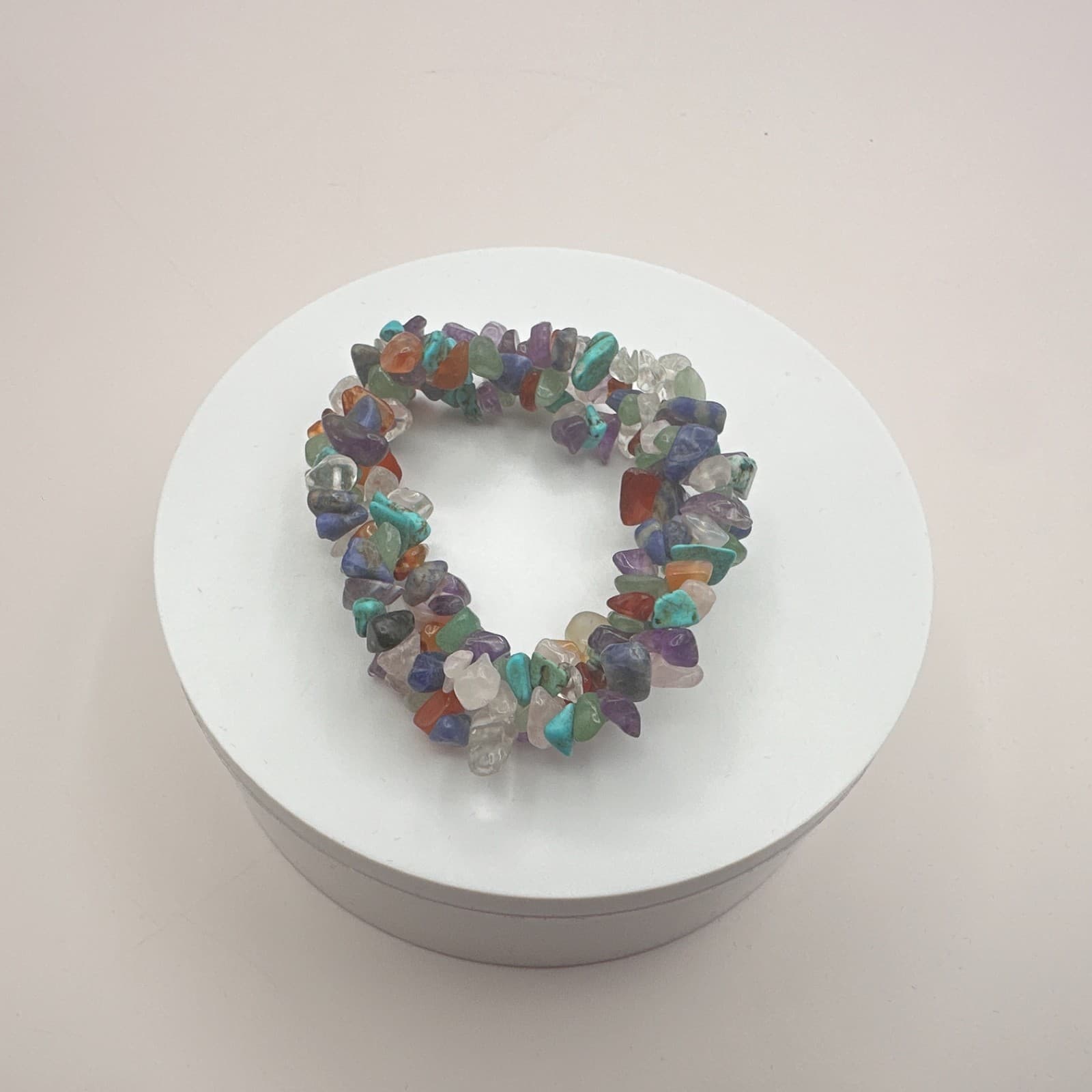 Vintage 70s Boho Stacked Chip Bracelet Amethyst Turquoise Rose Quartz Jewelry - Thumbnail 3