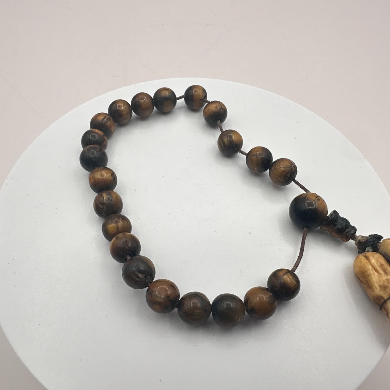 Vintage 90s Tiger Eye Beaded Charm Bracelet Women's Classic Fashion Jewelry - Thumbnail 2
