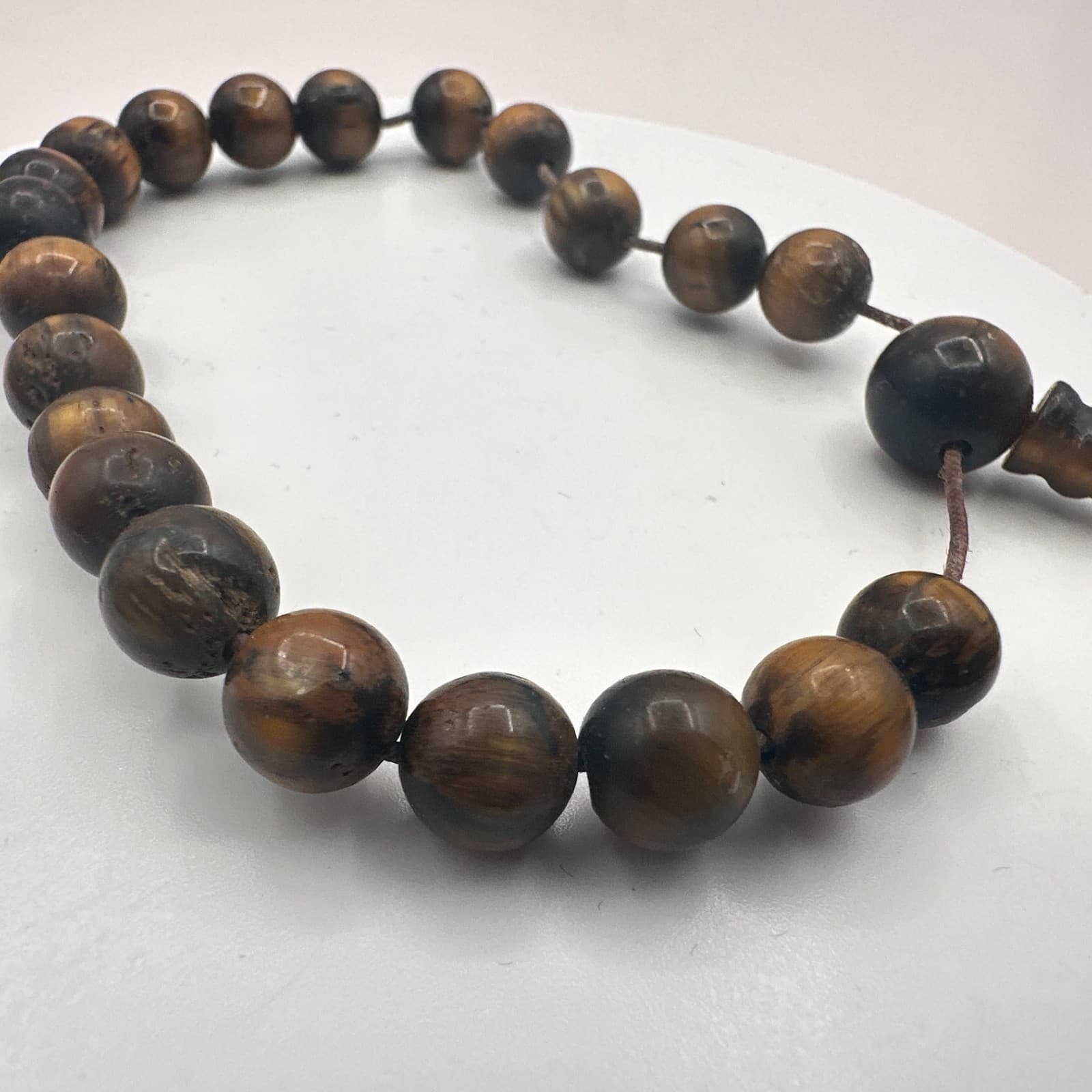 Vintage 90s Tiger Eye Beaded Charm Bracelet Women's Classic Fashion Jewelry - Thumbnail 3