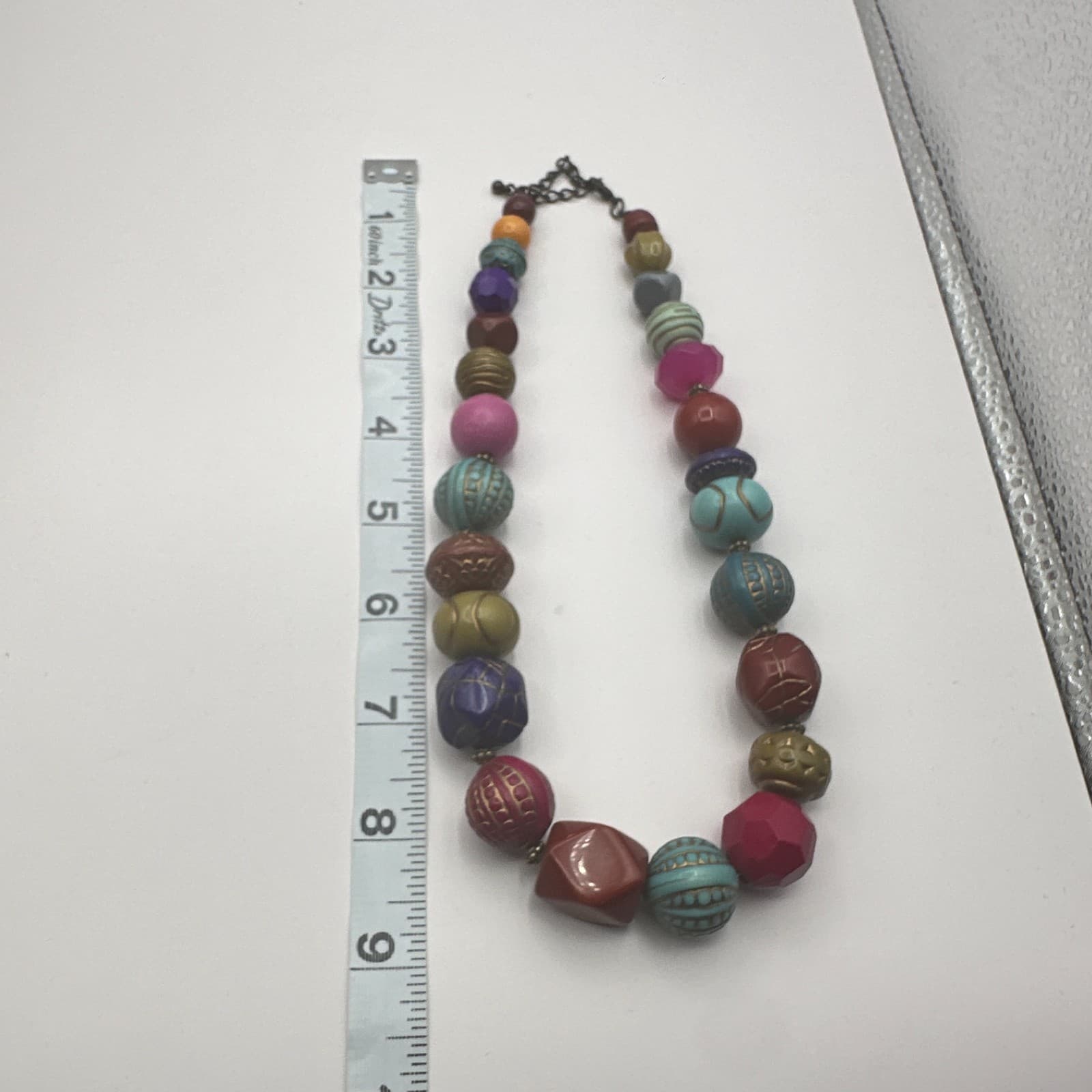 Vintage 80s Eclectic Chunky Resin Bead Necklace Bronze Lobster Clasp Jewelry - Thumbnail 8
