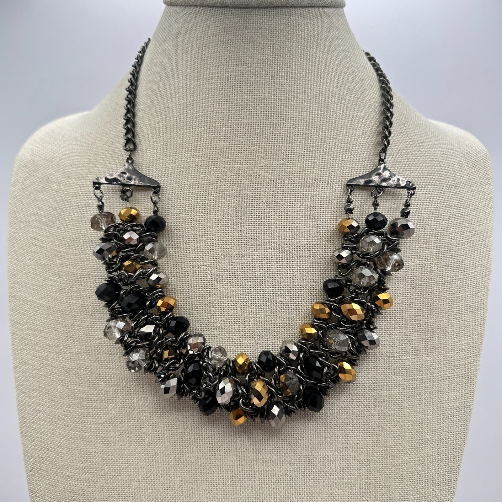 Vintage Y2K Chunky Multi Strand Beaded Statement Necklace Black Accents Jewelry - Thumbnail 2