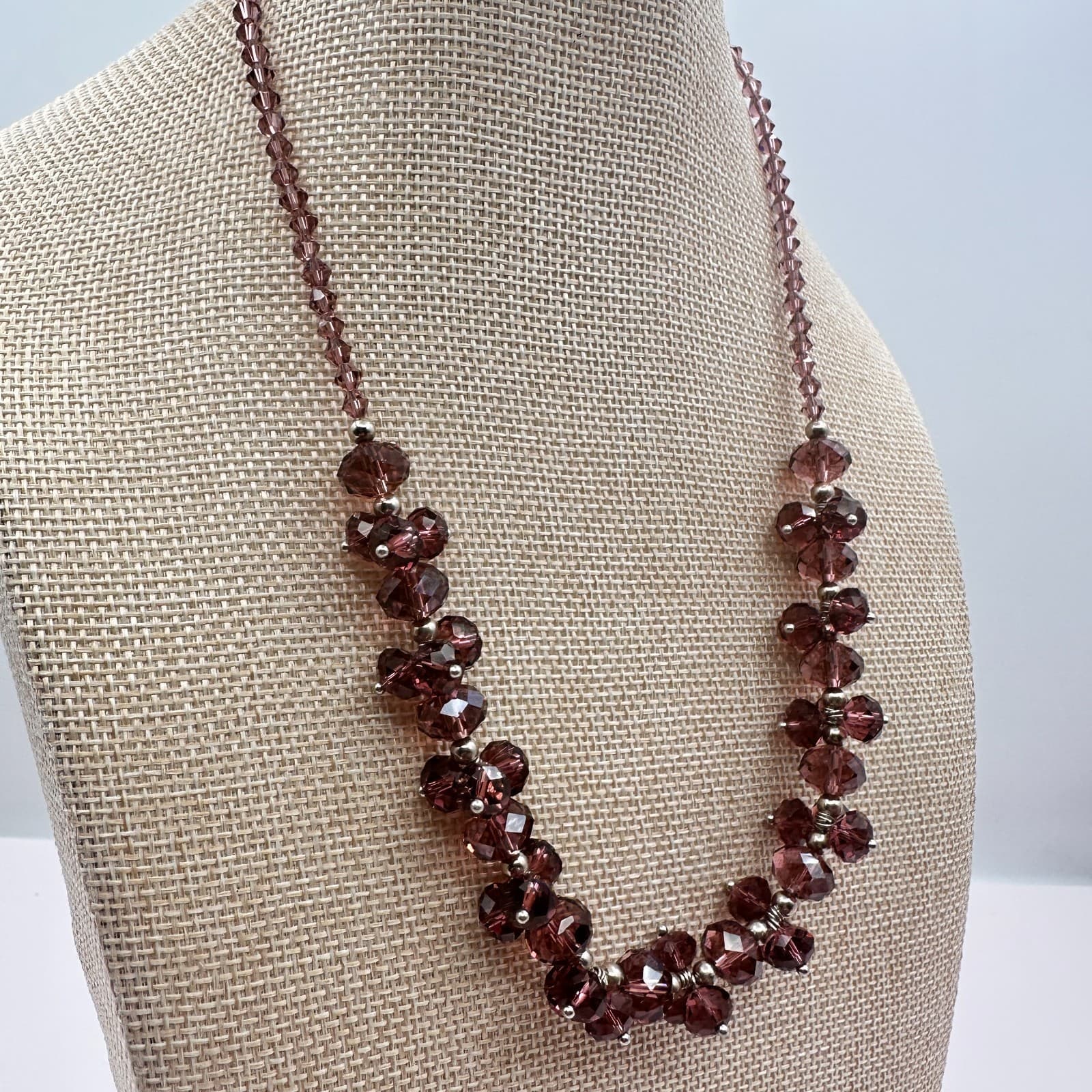 Vintage 30s Elegant Purple Statement Necklace Silver Tone Bead Accents Jewelry - Thumbnail 5