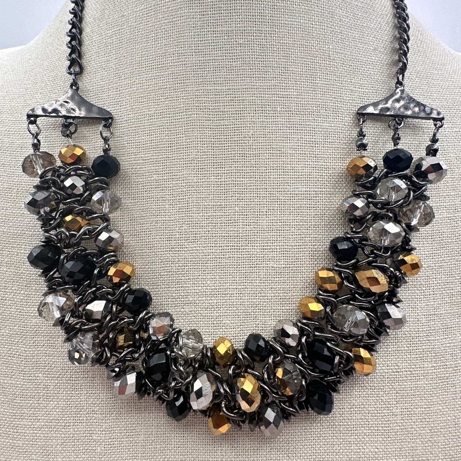 Vintage Y2K Chunky Multi Strand Beaded Statement Necklace Black Accents Jewelry - Thumbnail 3