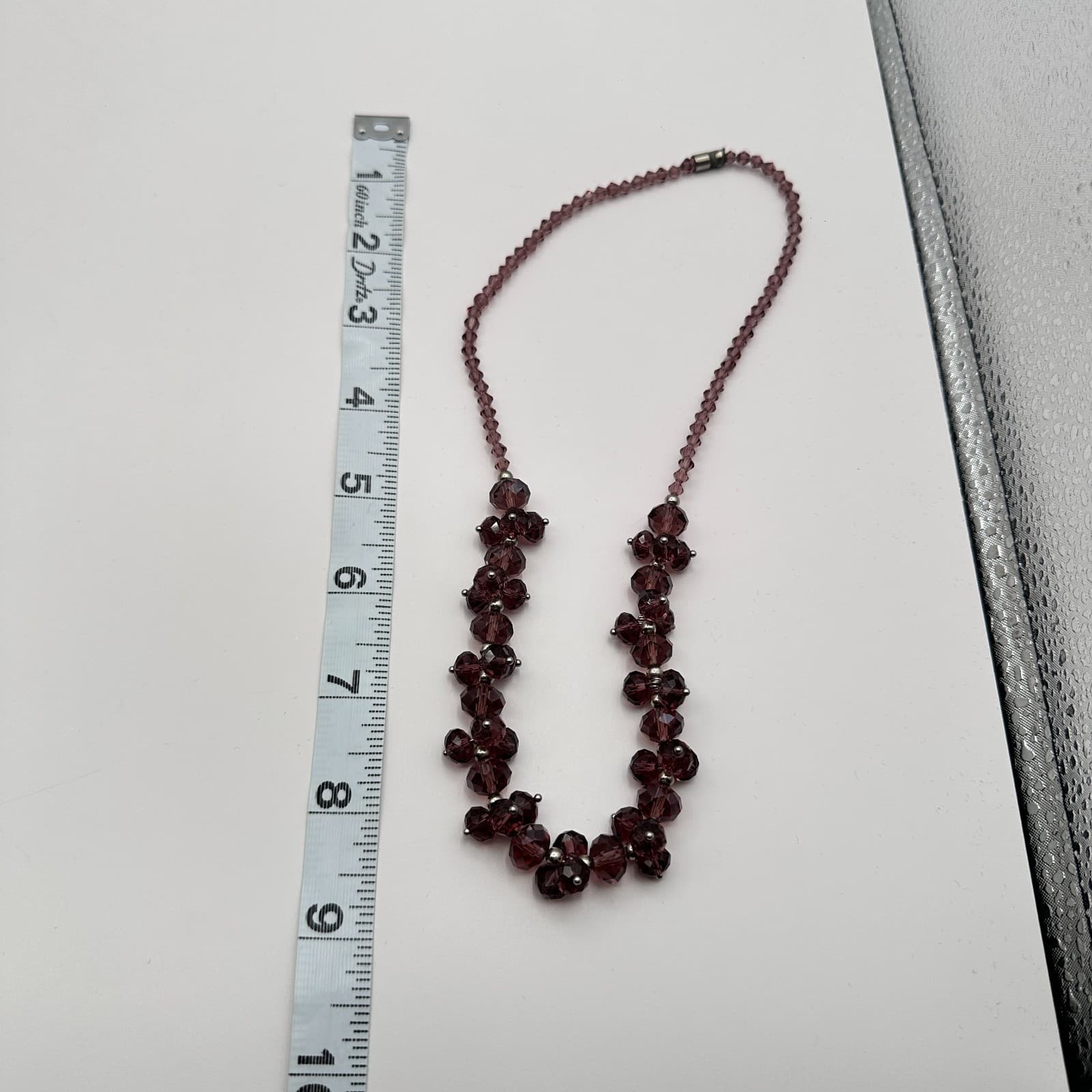 Vintage 30s Elegant Purple Statement Necklace Silver Tone Bead Accents Jewelry - Thumbnail 9