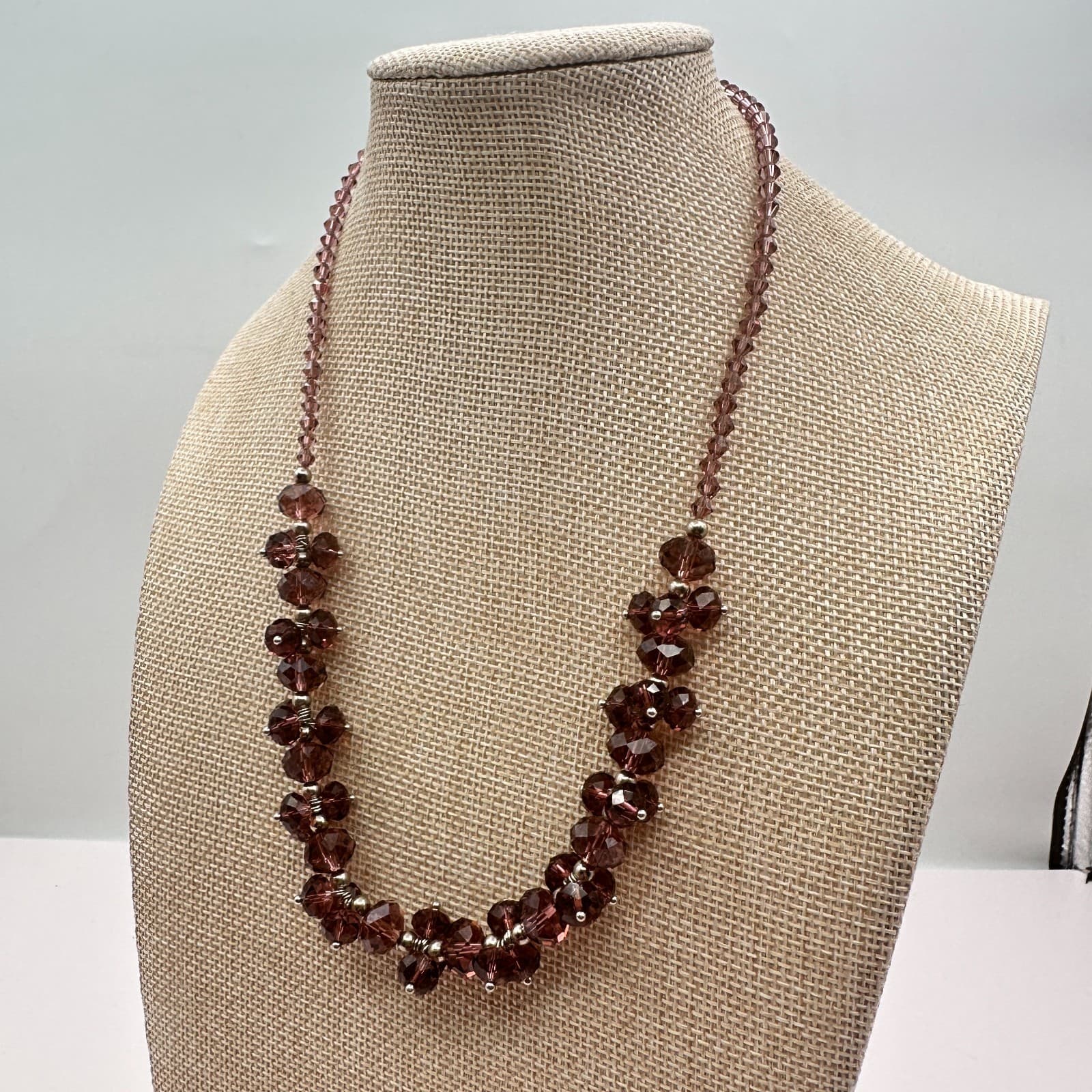 Vintage 30s Elegant Purple Statement Necklace Silver Tone Bead Accents Jewelry - Thumbnail 4