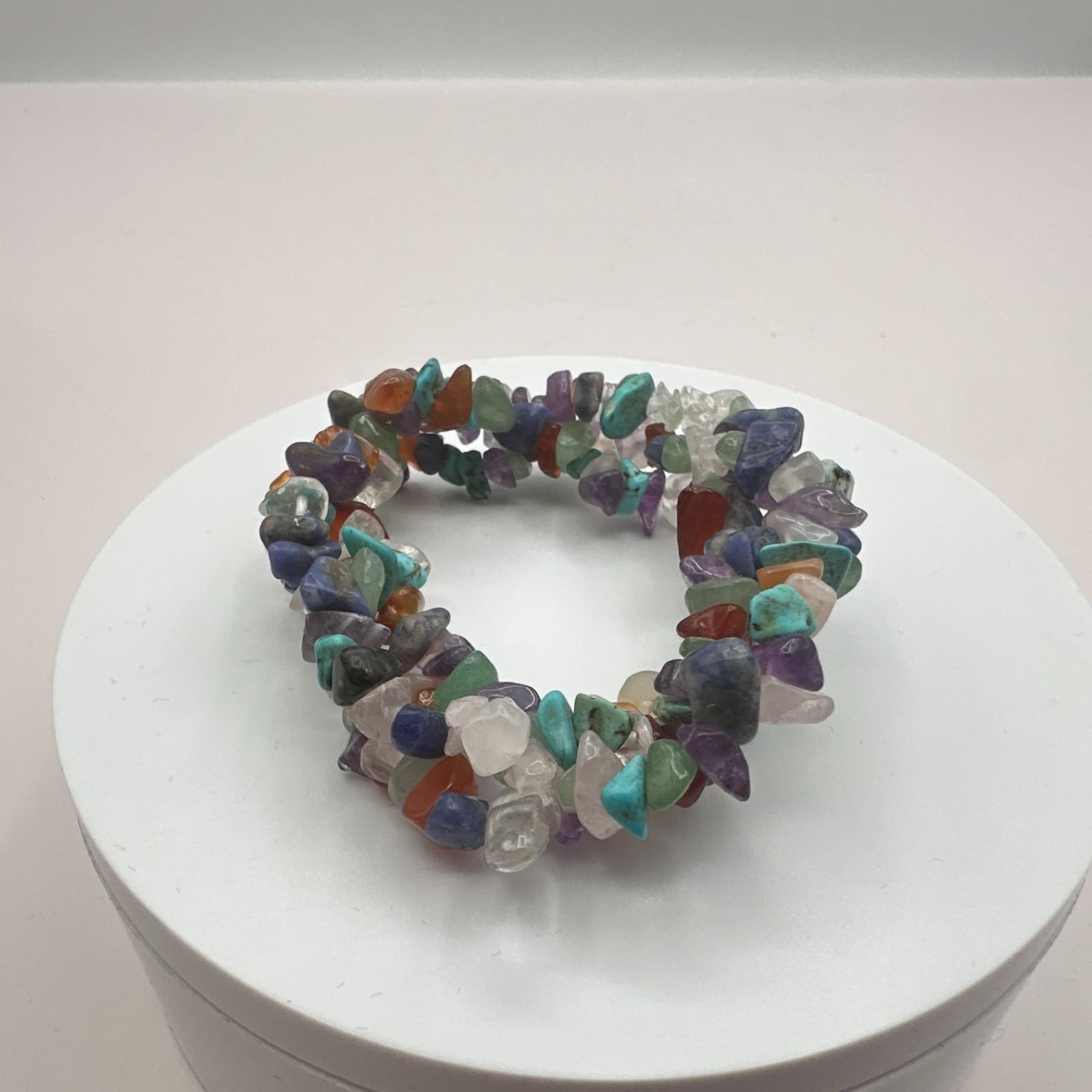 Vintage 70s Boho Stacked Chip Bracelet Amethyst Turquoise Rose Quartz Jewelry - Thumbnail 8