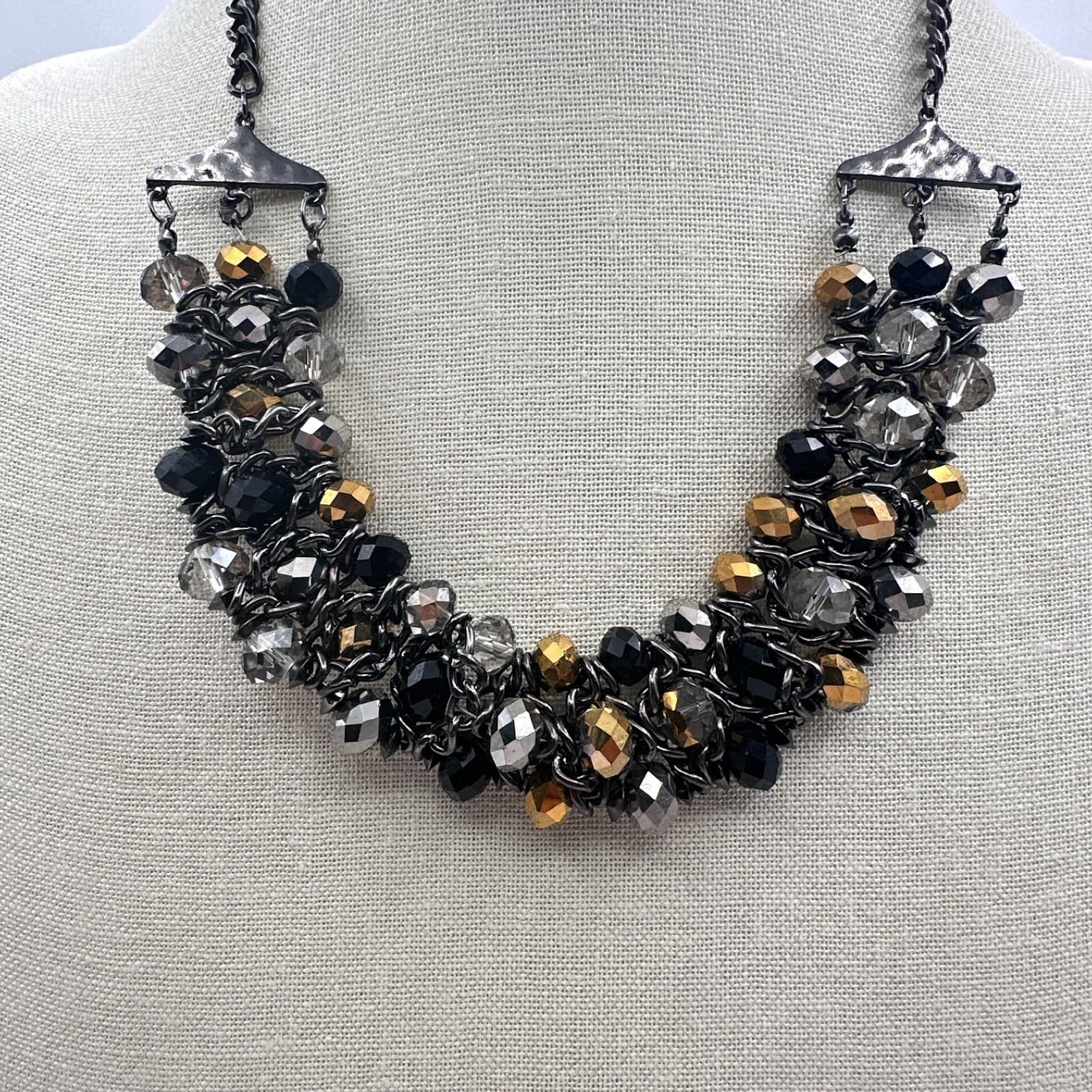 Vintage Y2K Chunky Multi Strand Beaded Statement Necklace Black Accents Jewelry - Thumbnail 4