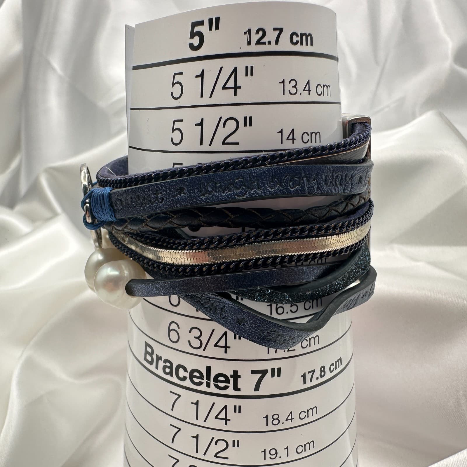Vintage Y2K Black Laye Wrap Leather Pearl Life Tree Bracelet Silver Tone Jewelry - Thumbnail 12