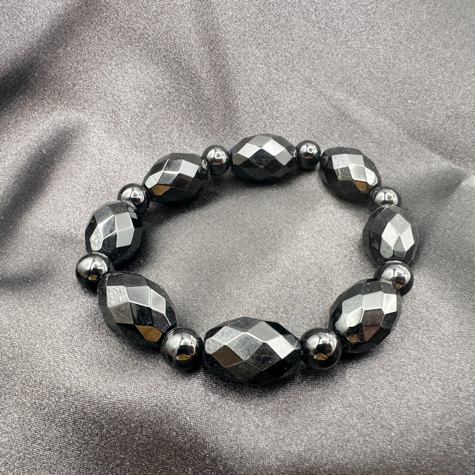 Vintage Y2K Black Faceted Glass Beaded Stretch Bracelet Classic Jewelry - Thumbnail 6
