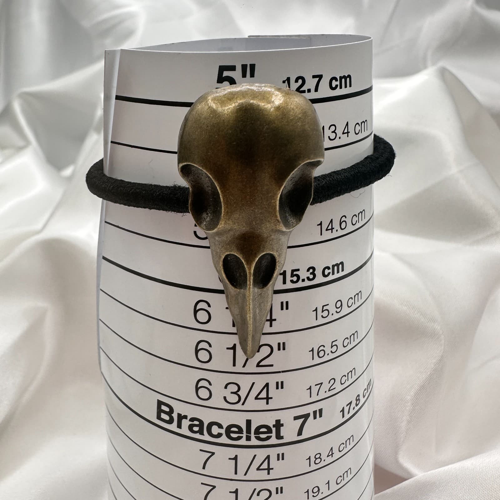 Vintage Y2K Bronze Tone Crow Skull Up Elastic Hair Band Halloween Hair Accessory - Thumbnail 9