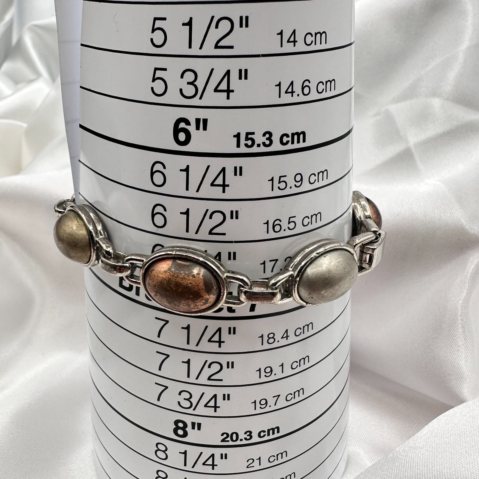 Vintage Y2K Silver Tone Polycrome Oval Cabochon Link Bracelet Classic Jewelry - Thumbnail 8