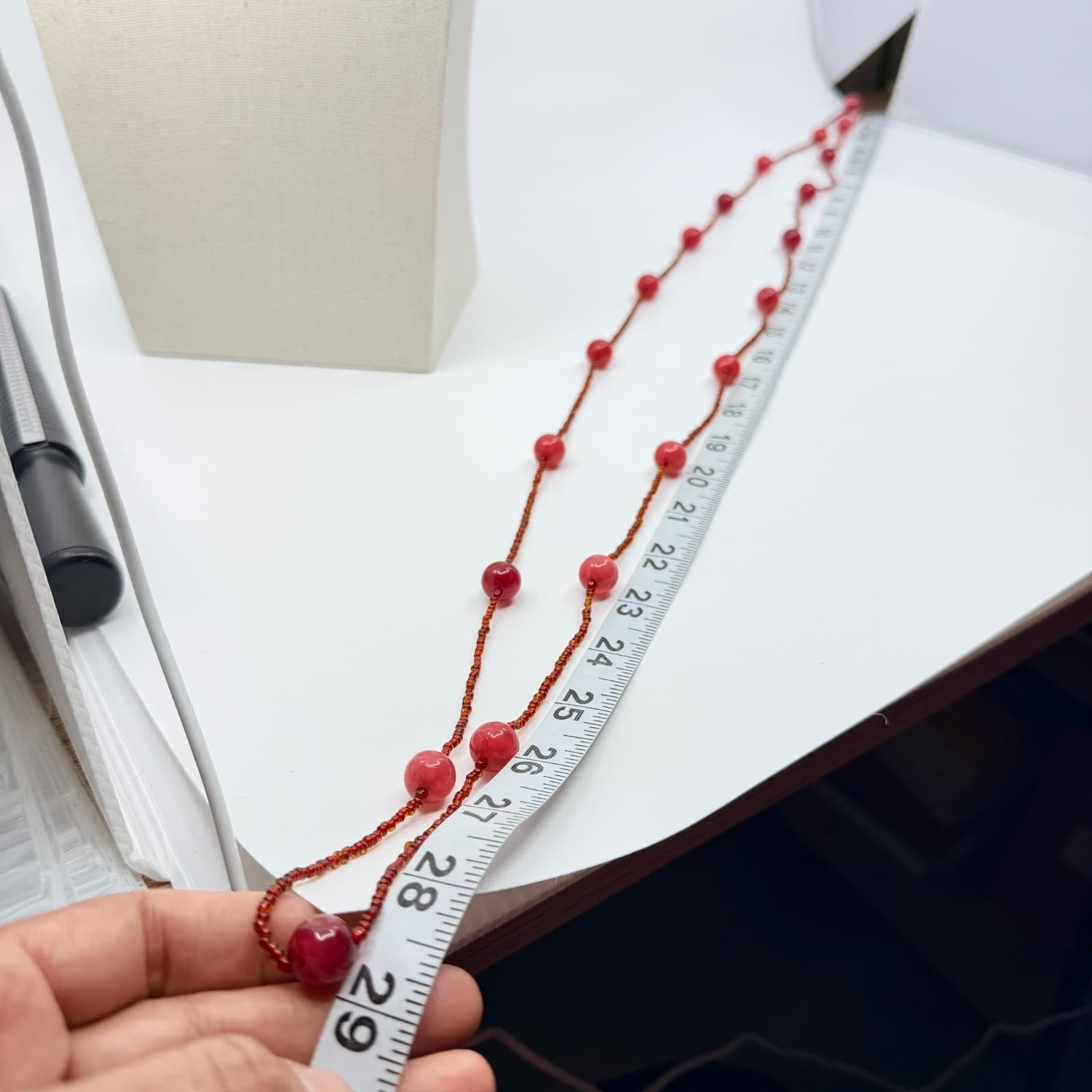 Vintage Red Cat Eye Beaded Necklace Double Strand Seed Bead Station Statement - Thumbnail 8