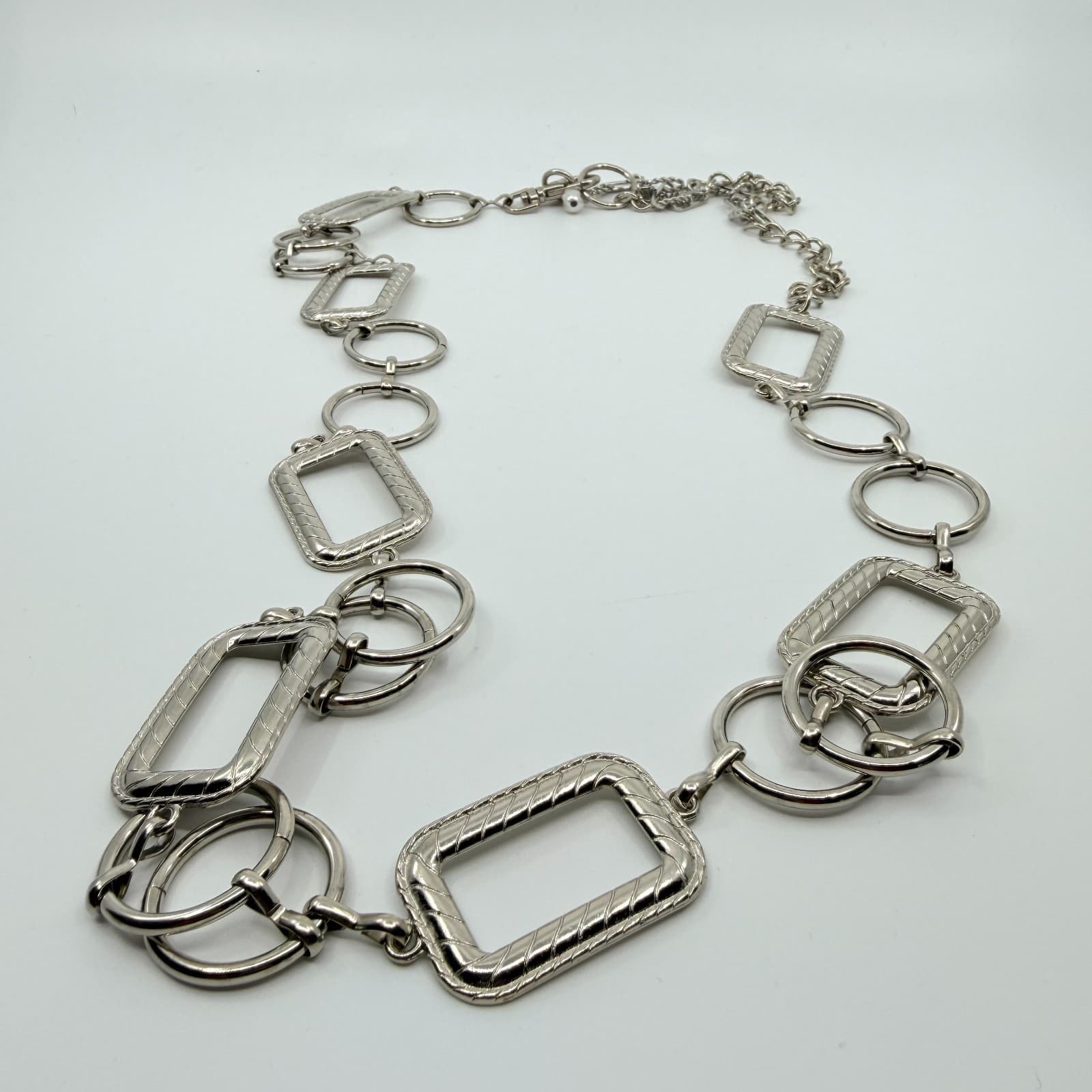 Vintage Silver Tone Chunky Chain Necklace Geometric Square Link Statement Y2K - Thumbnail 9