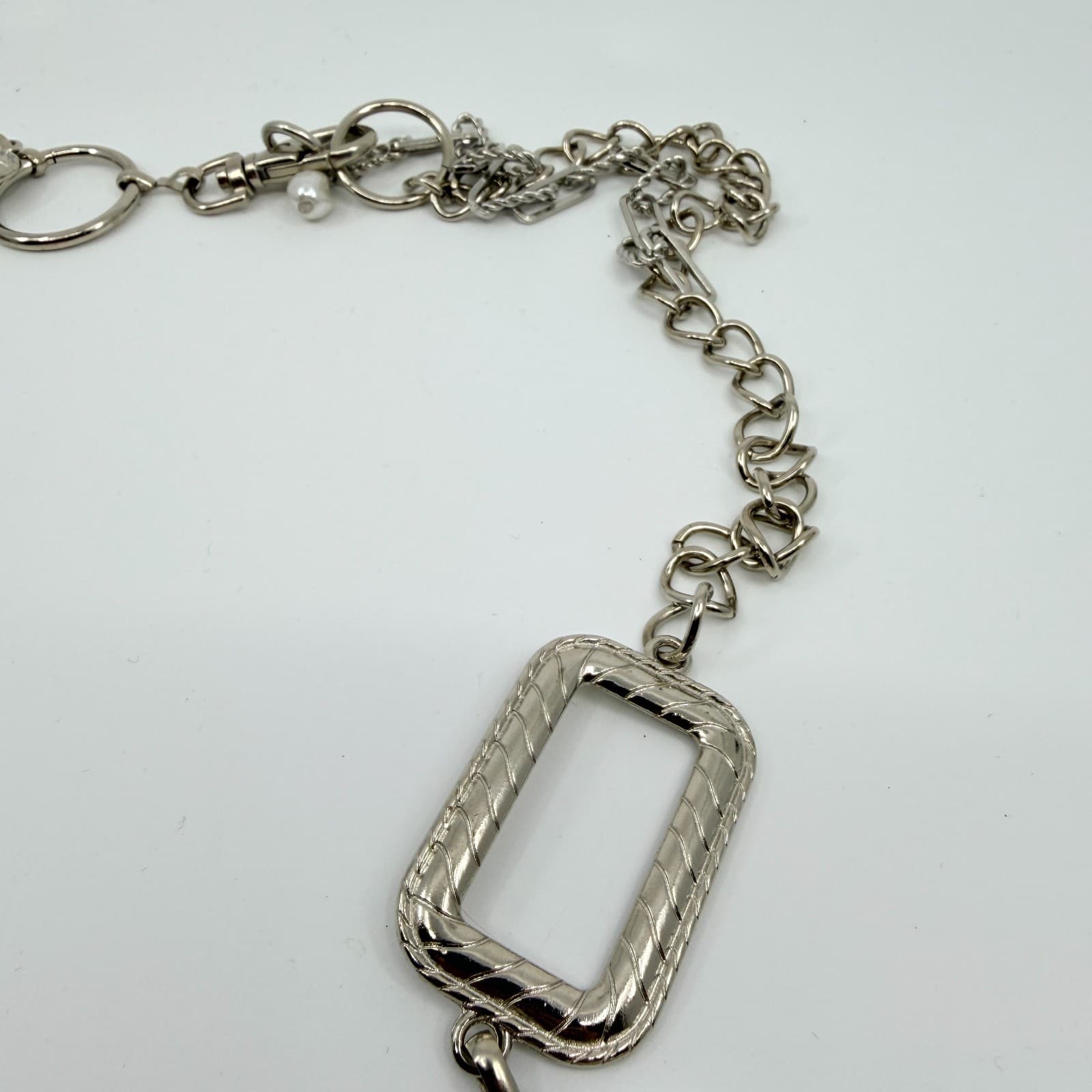 Vintage Silver Tone Chunky Chain Necklace Geometric Square Link Statement Y2K - Thumbnail 7