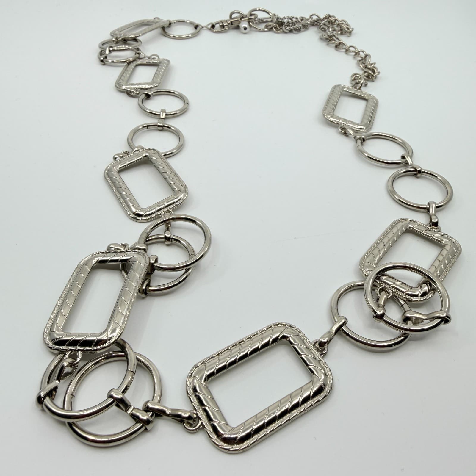 Vintage Silver Tone Chunky Chain Necklace Geometric Square Link Statement Y2K - Thumbnail 2