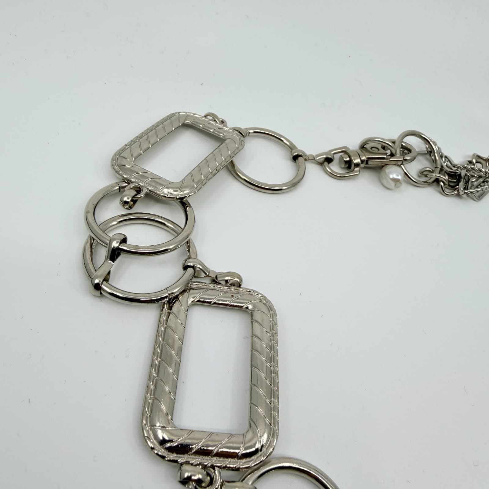 Vintage Silver Tone Chunky Chain Necklace Geometric Square Link Statement Y2K - Thumbnail 6