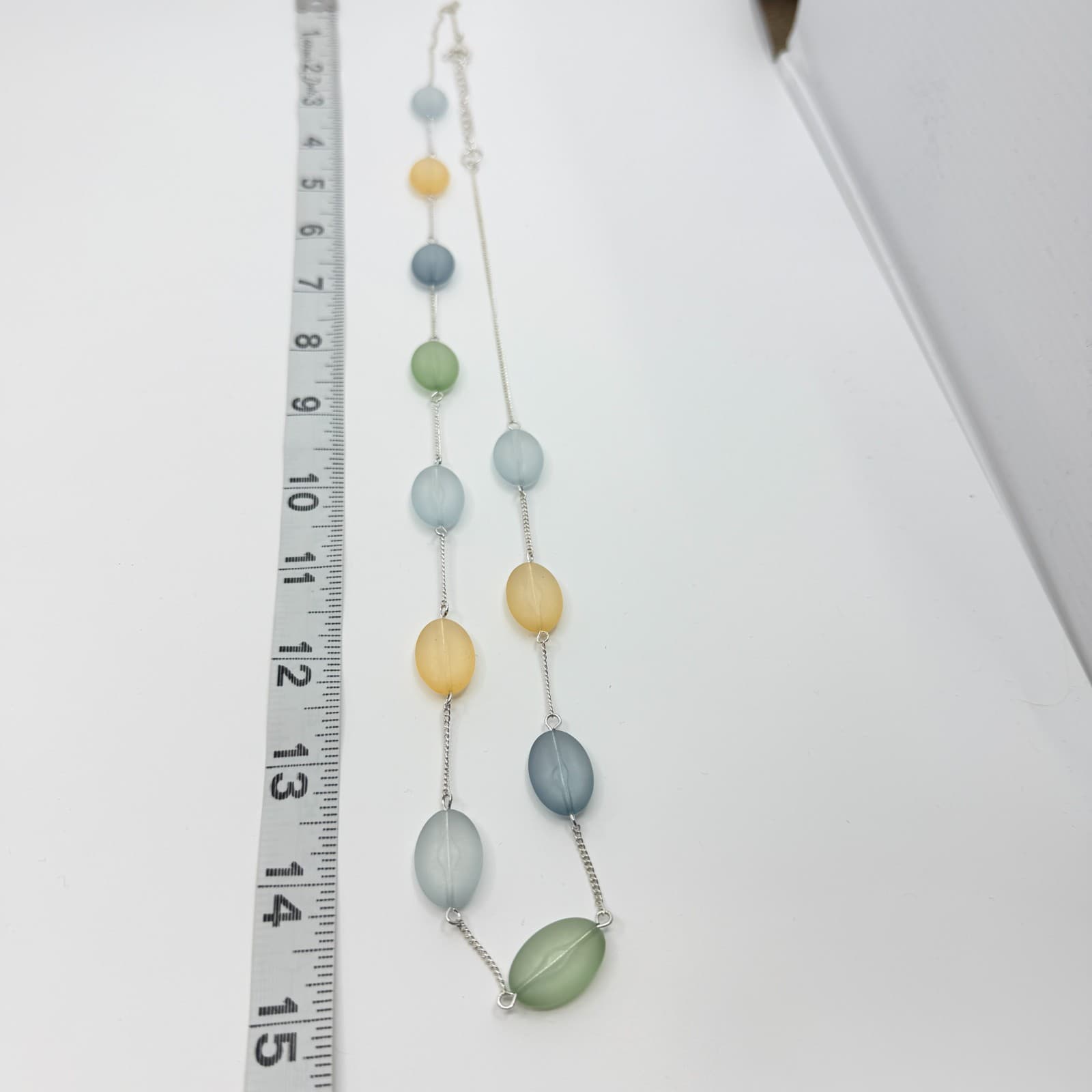 Vintage Silver Tone Frosted Glass Necklace Multi Color Station Long Strand Boho - Thumbnail 8
