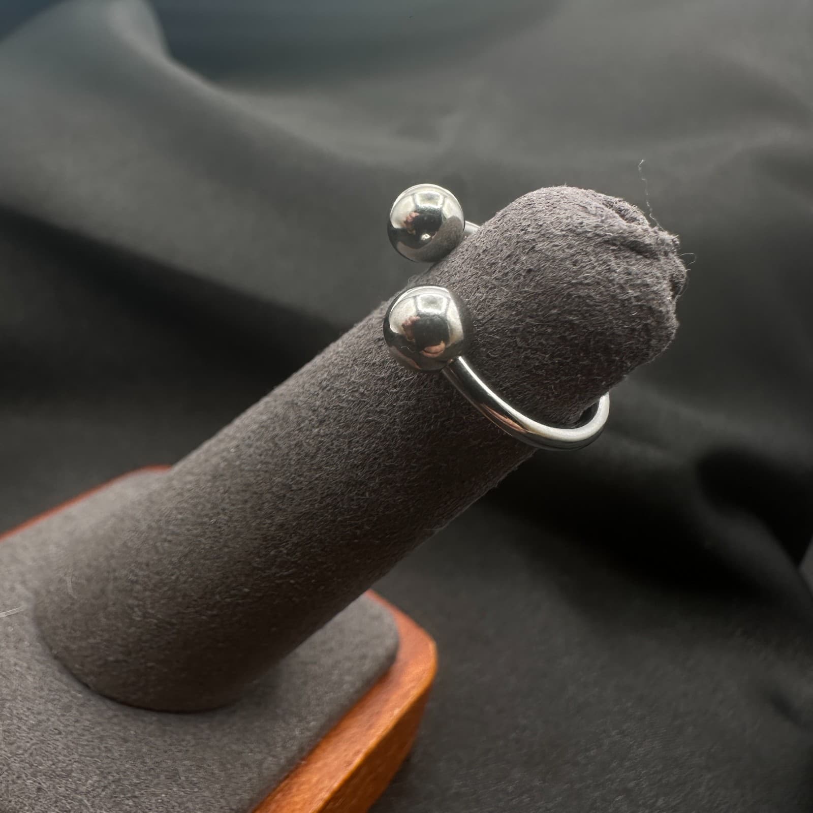 Vintage 80s Silver Tone Double Ball Open Ring Adjustable Minimalist Jewelry - Thumbnail 6