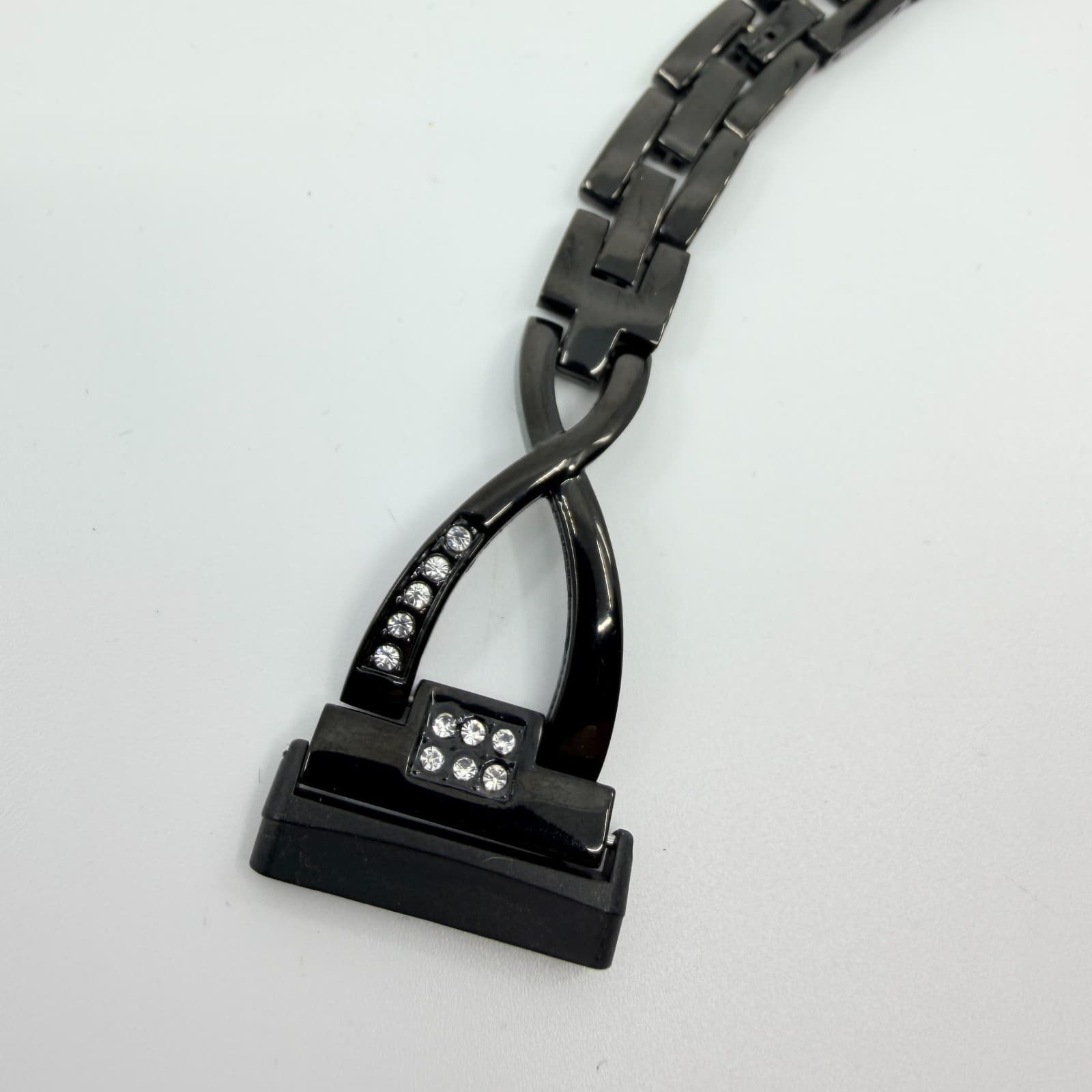 Black Metal Link Smartwatch Band Rhinestone Accent Replacement Strap 7 Inch Boho - Thumbnail 2