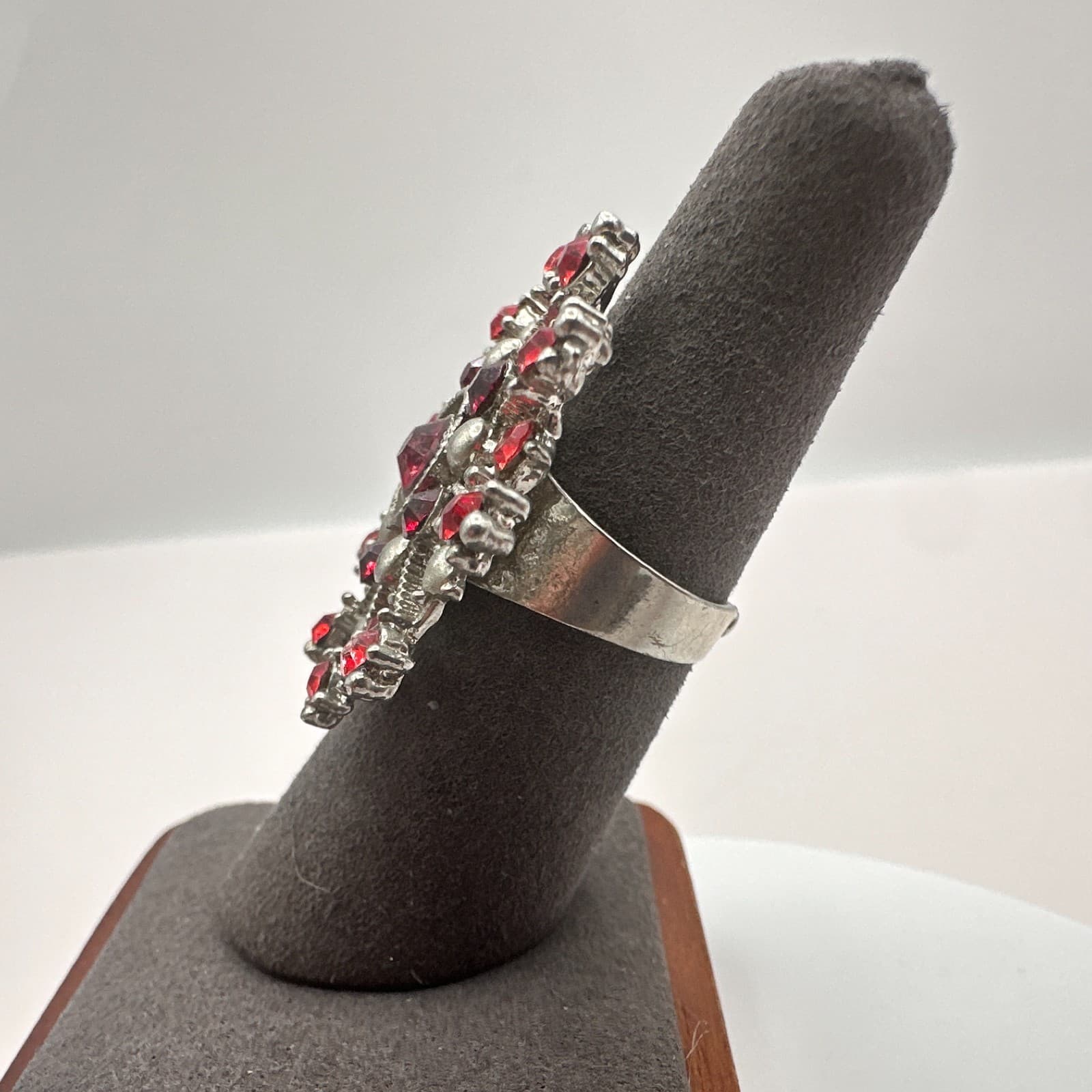 Vintage Y2K Silver Tone Snowflake Red Rhinestone Ring Women's Classic Jewelry - Thumbnail 4