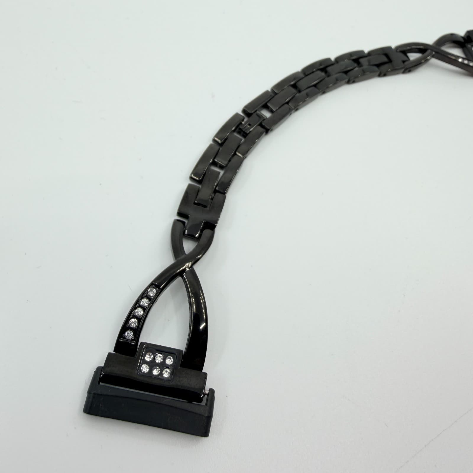 Black Metal Link Smartwatch Band Rhinestone Accent Replacement Strap 7 Inch Boho - Thumbnail 3