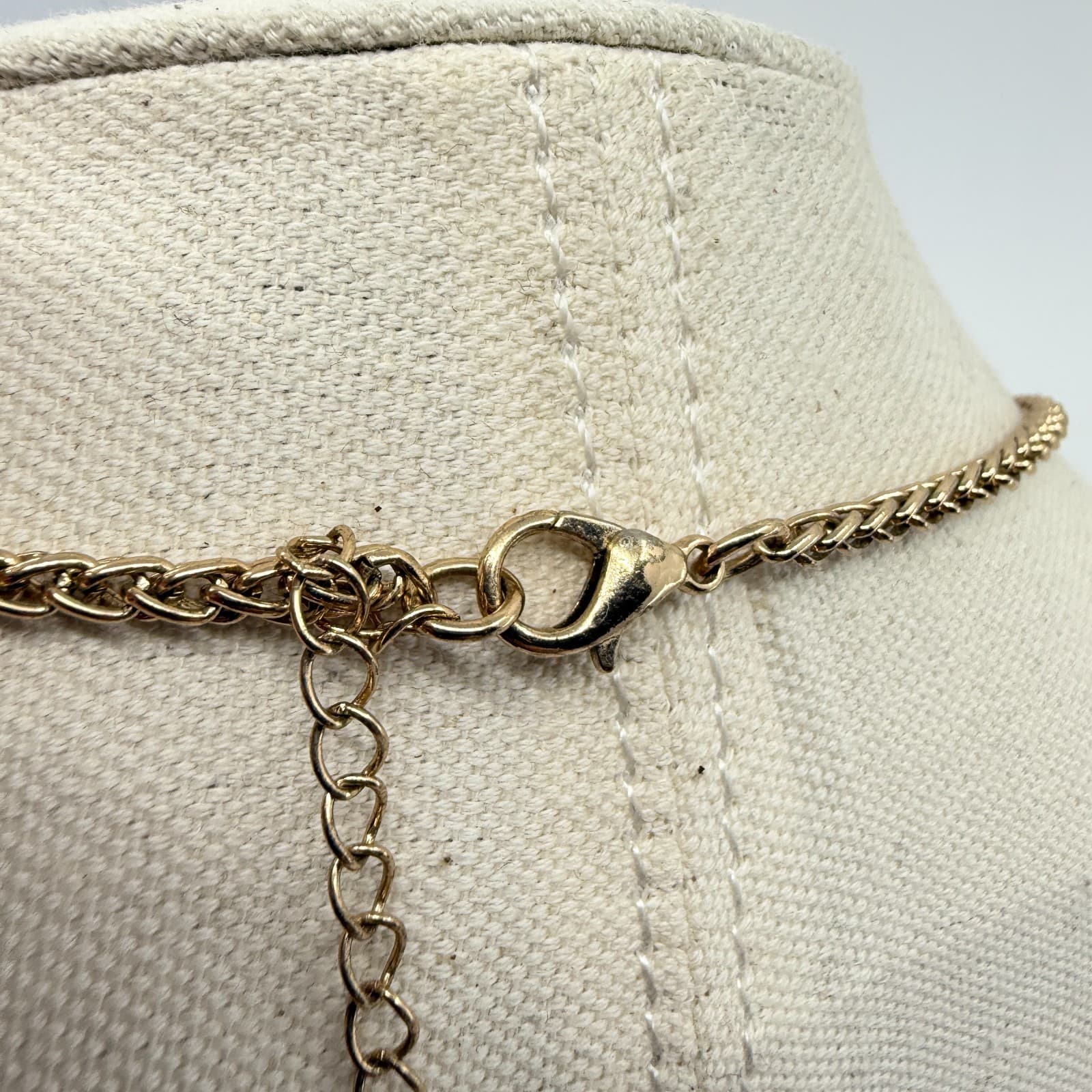 Vintage Gold Tone Black Rhinestone Pendant Necklace Chain Tassel Statement Boho - Thumbnail 5