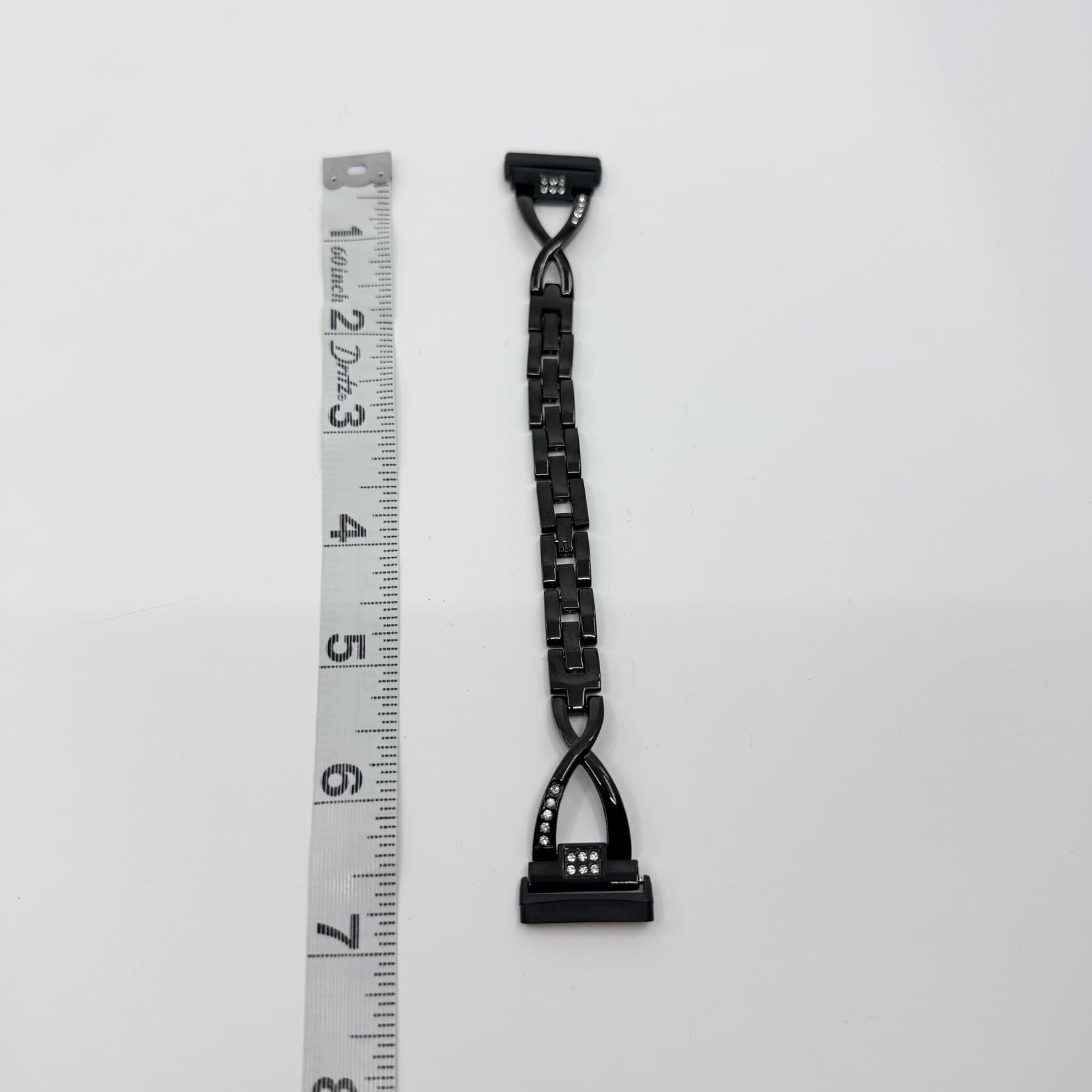 Black Metal Link Smartwatch Band Rhinestone Accent Replacement Strap 7 Inch Boho - Thumbnail 7