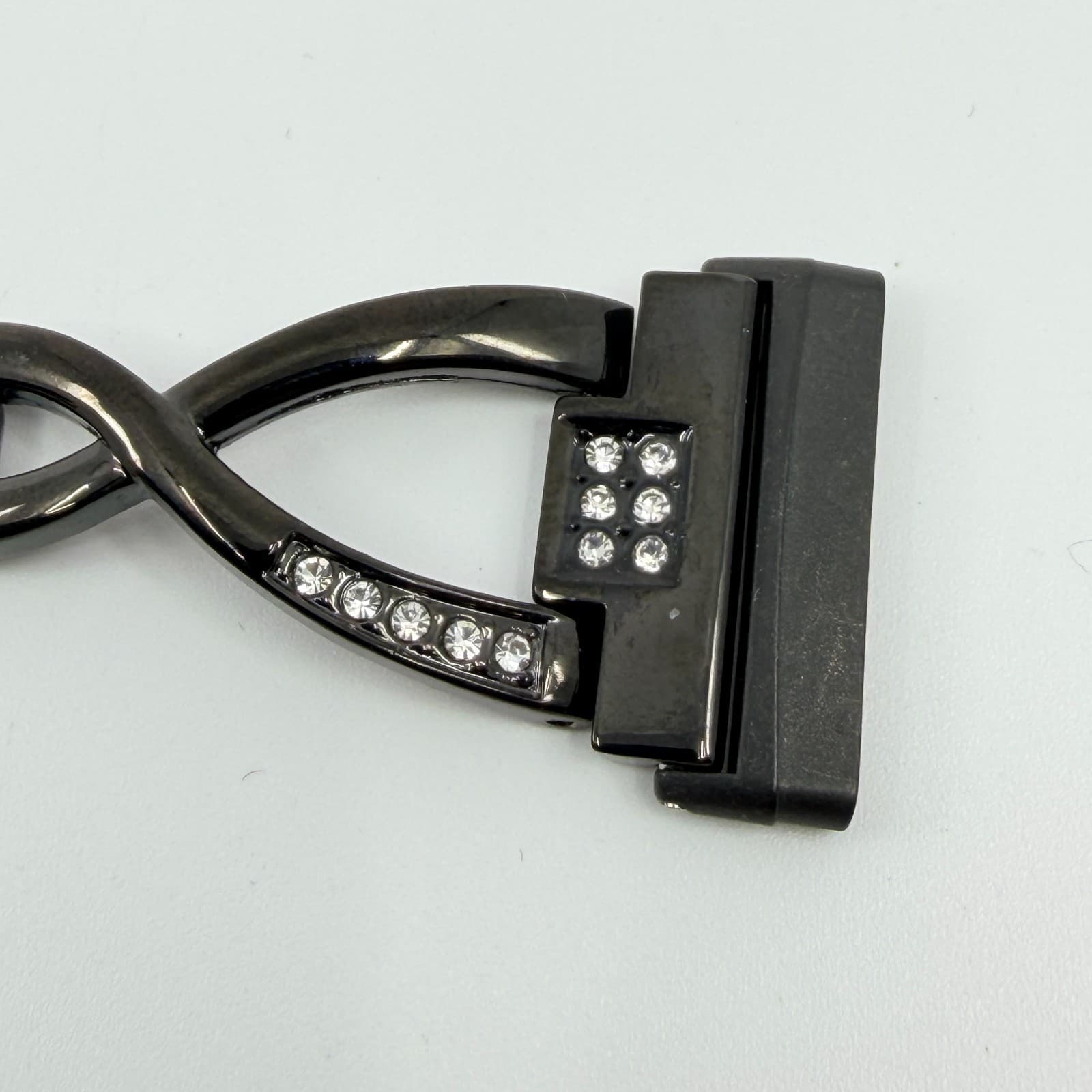 Black Metal Link Smartwatch Band Rhinestone Accent Replacement Strap 7 Inch Boho - Thumbnail 4