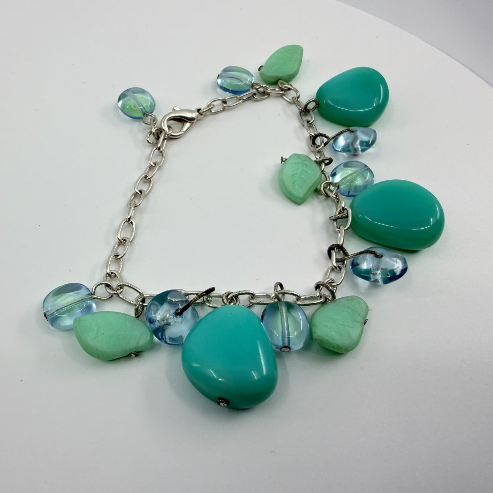 Vintage Silver Tone Simulated Turquoise Teardrop Charm Bracelet Boho Retro 90s - Thumbnail 3