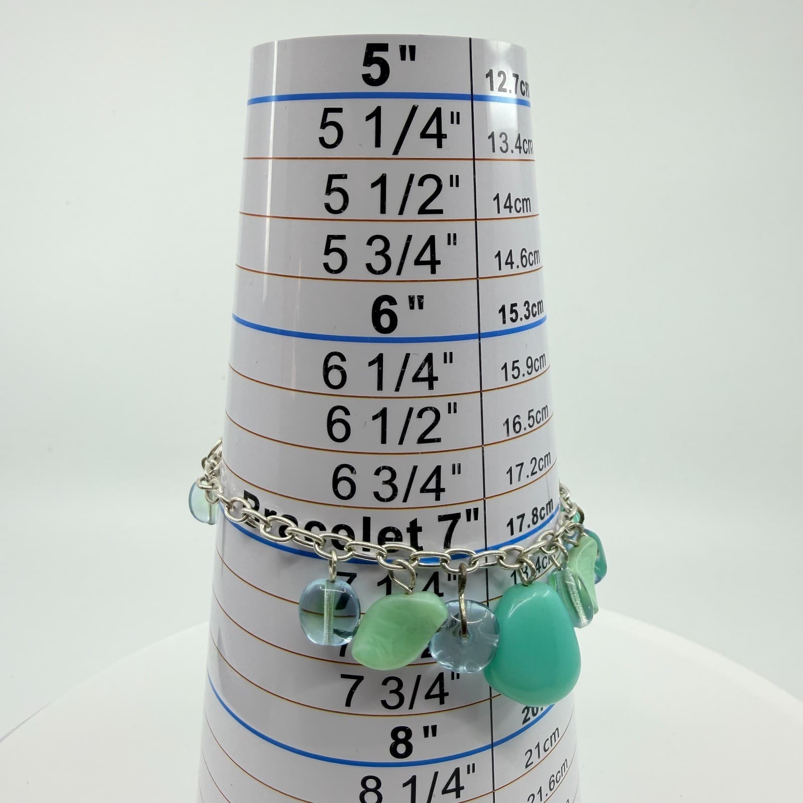 Vintage Silver Tone Simulated Turquoise Teardrop Charm Bracelet Boho Retro 90s - Thumbnail 7