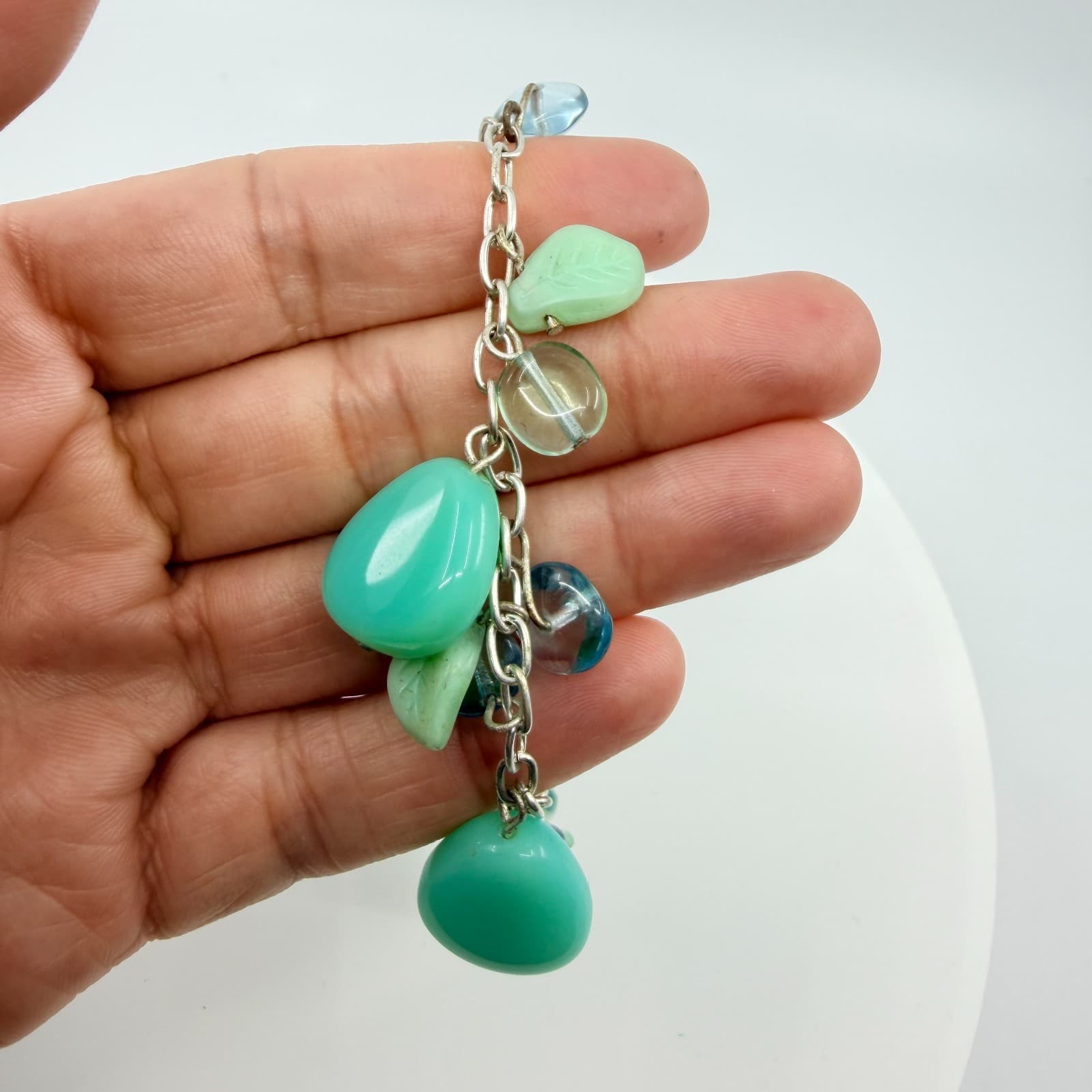 Vintage Silver Tone Simulated Turquoise Teardrop Charm Bracelet Boho Retro 90s - Thumbnail 6
