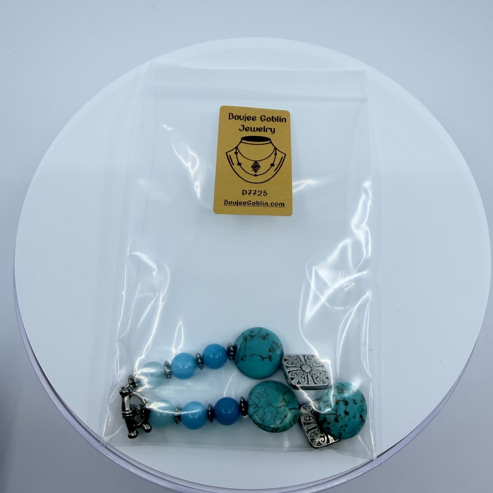 Vintage Silver Tone Simulated Turquoise Large Pebble Bead Bracelet Boho Retro - Thumbnail 11